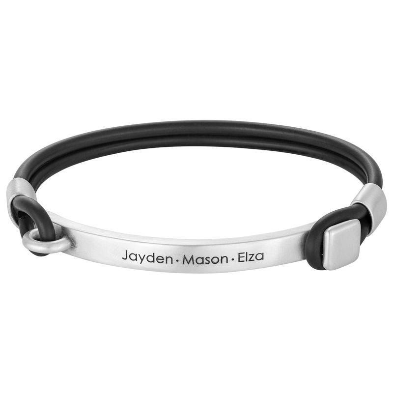 Personalized Rubber Bracelet with Engravable Bar in Silver