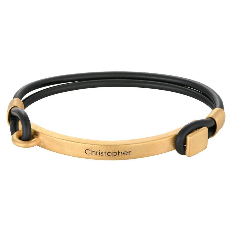 Personalized Rubber Bracelet with Engravable Bar in Gold Plated