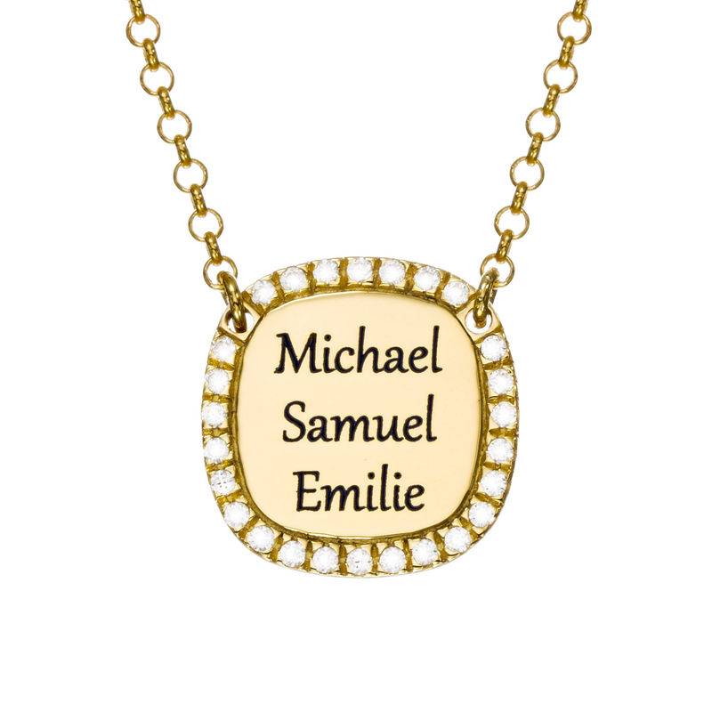 Personalized Square Cubic Zirconia Necklace in Gold Plating