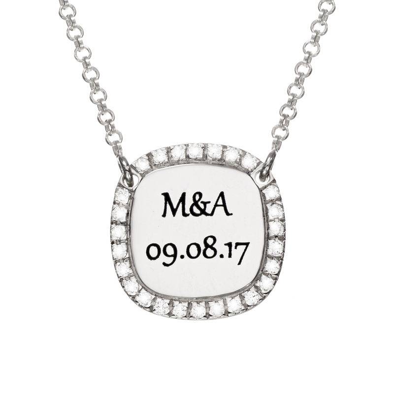 Personalized Square Cubic Zirconia Necklace in Silver