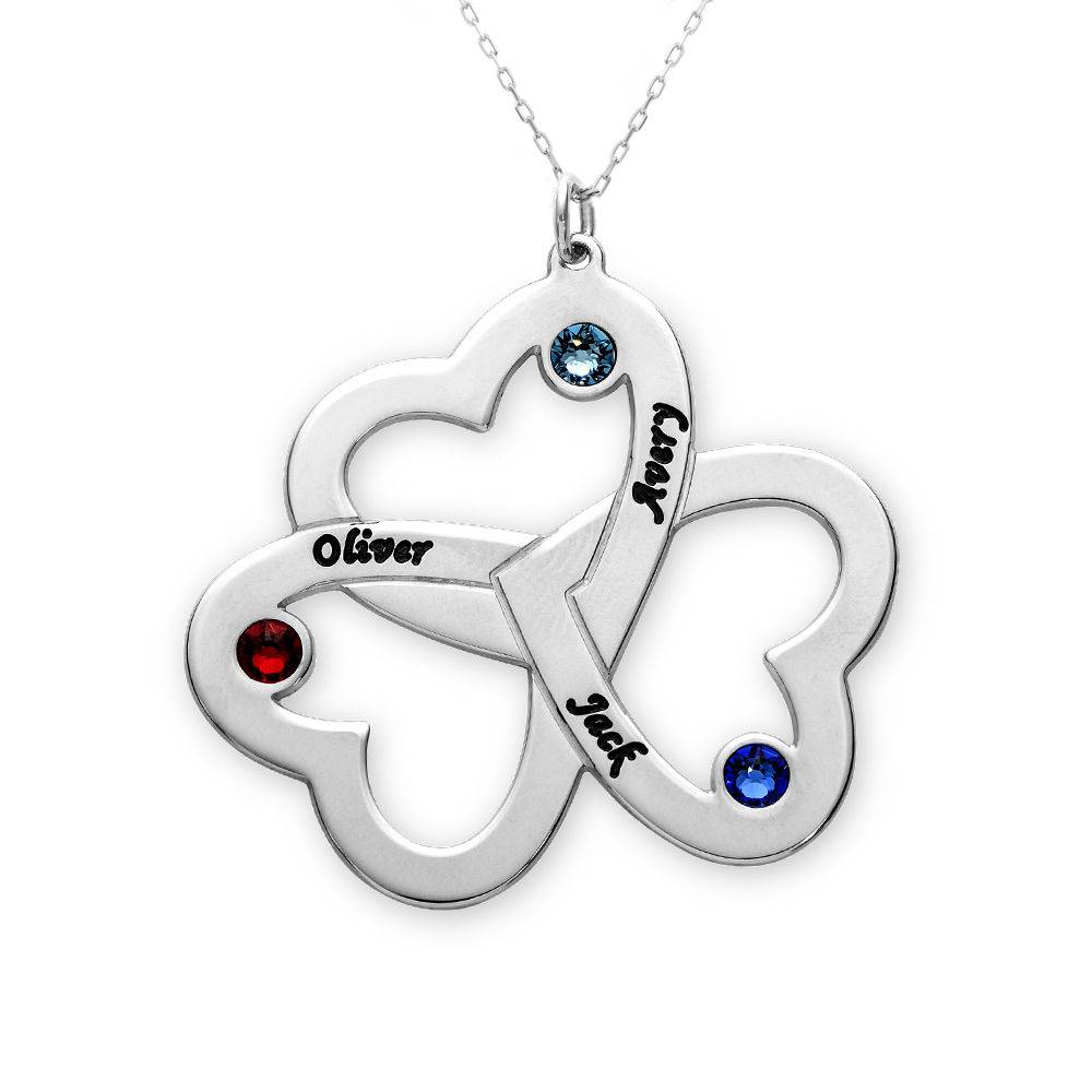 Personalized Triple Heart Necklace in 10K White Gold
