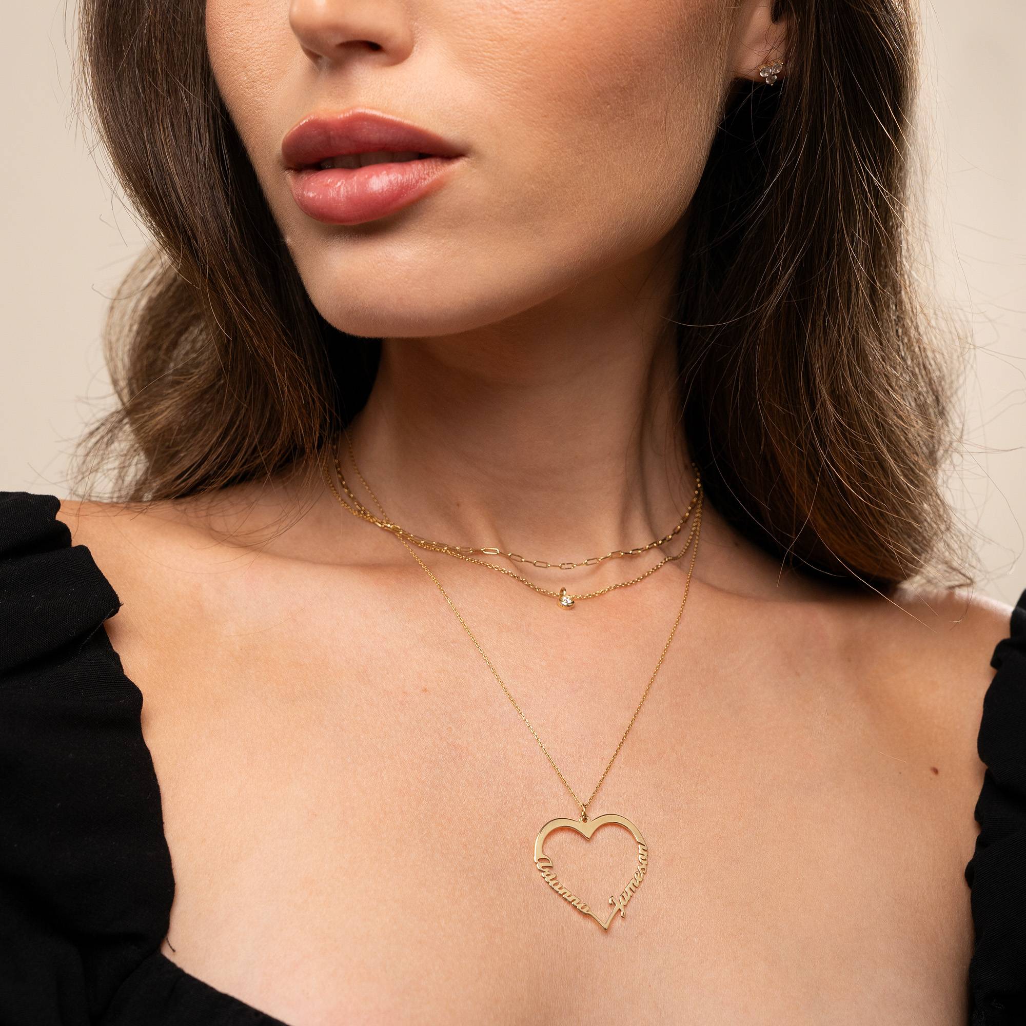 Contour Heart Pendant Necklace with Two Names in 10k Gold-4 product photo