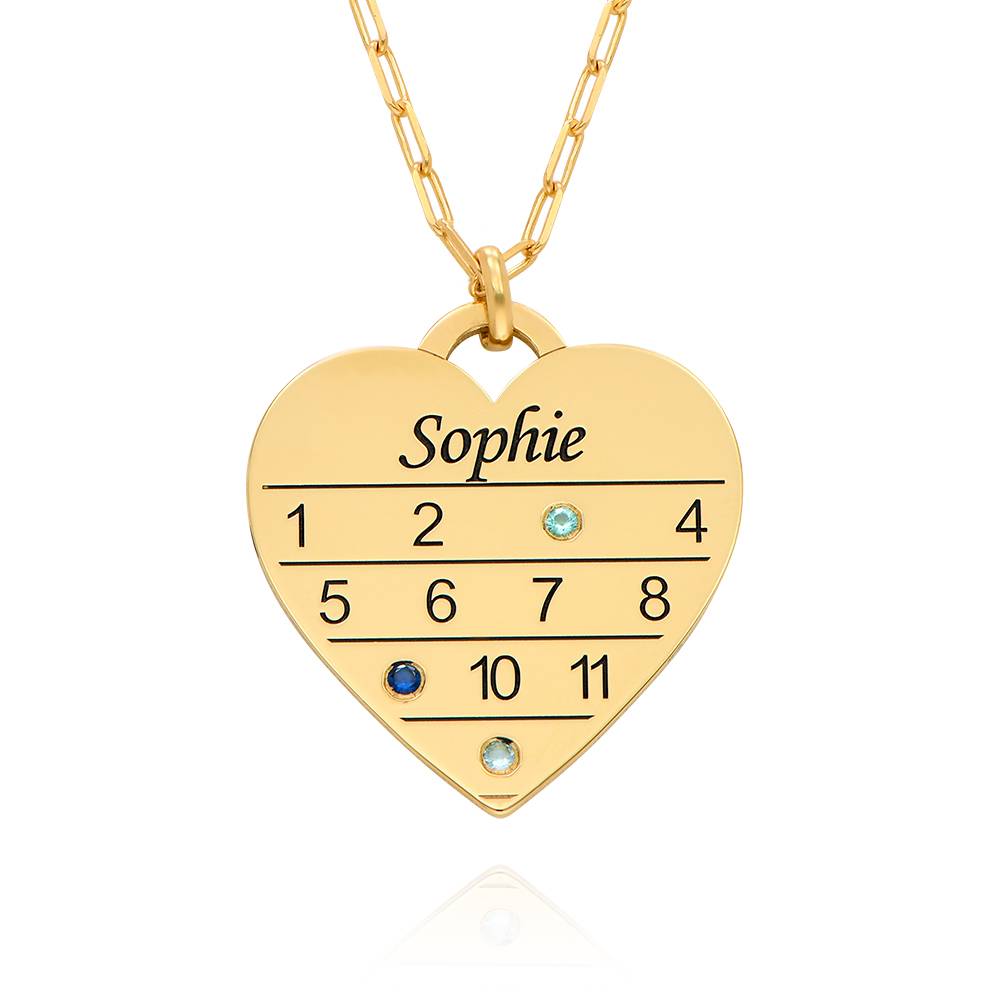 12 Month Calendar Heart Necklace with Birhtstones in 18K Gold Plating product photo