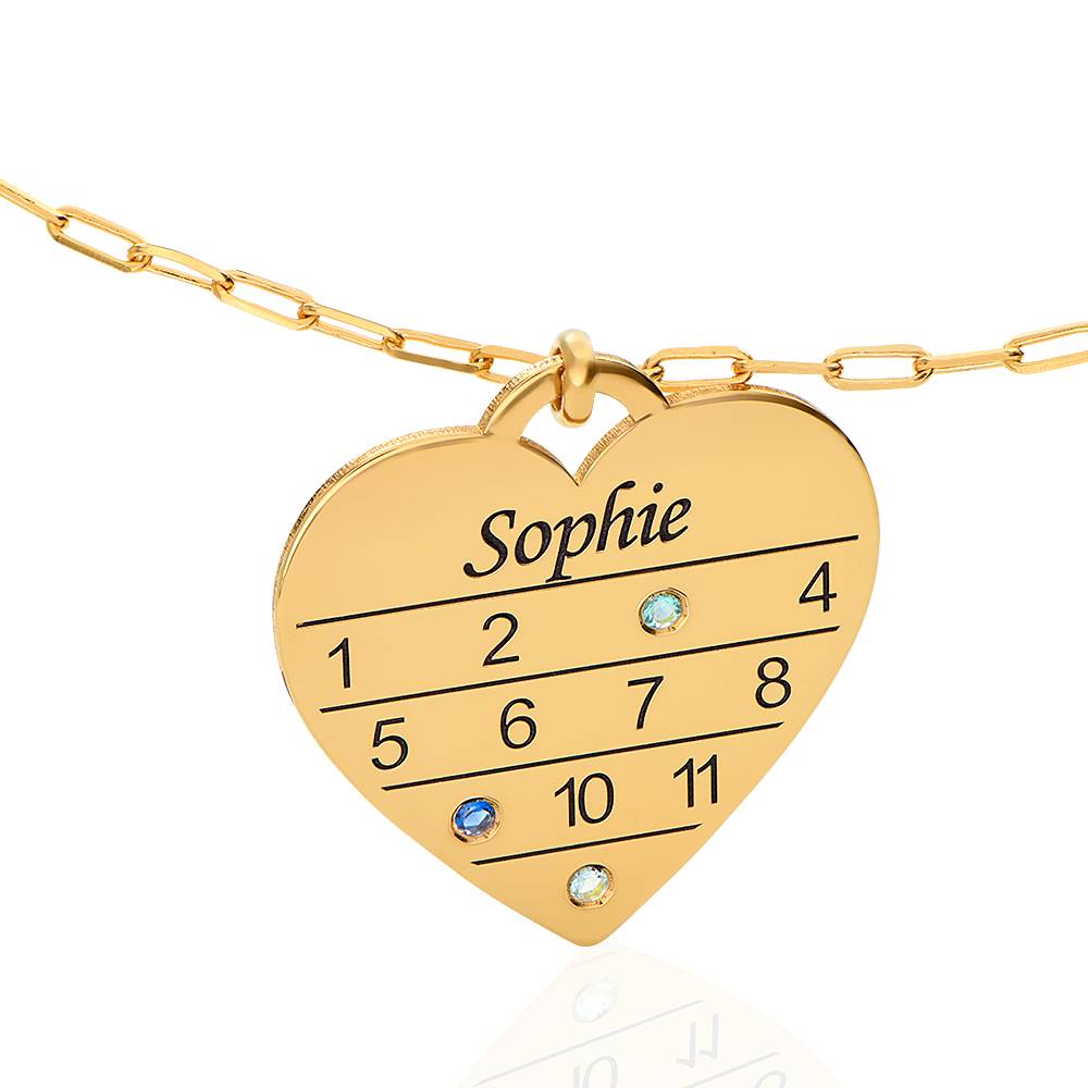 12 Month Calendar Heart Necklace with Birhtstones in 18K Gold Plating-3 product photo
