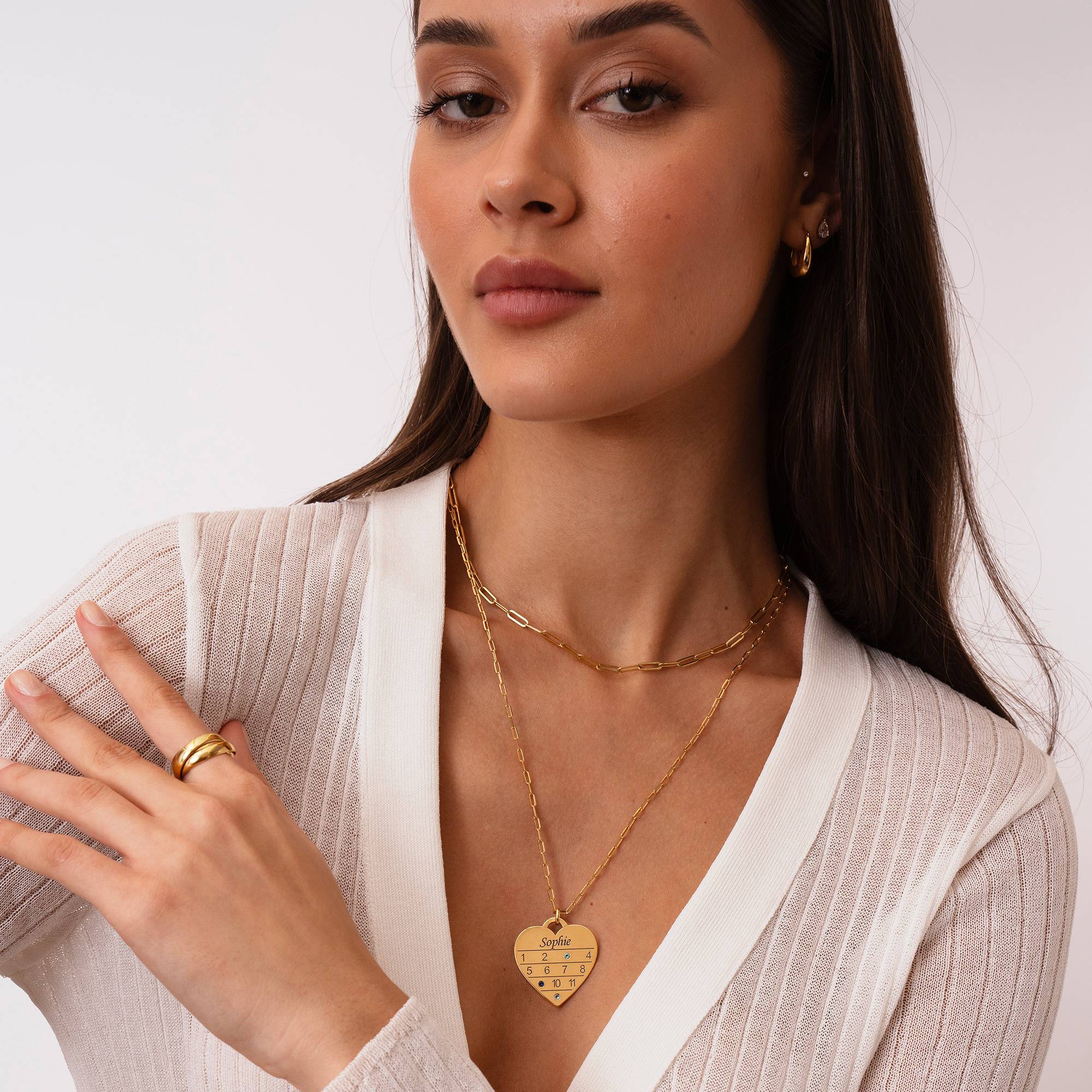 12 Month Calendar Heart Necklace with Birhtstones in 18K Gold Vermeil-2 product photo
