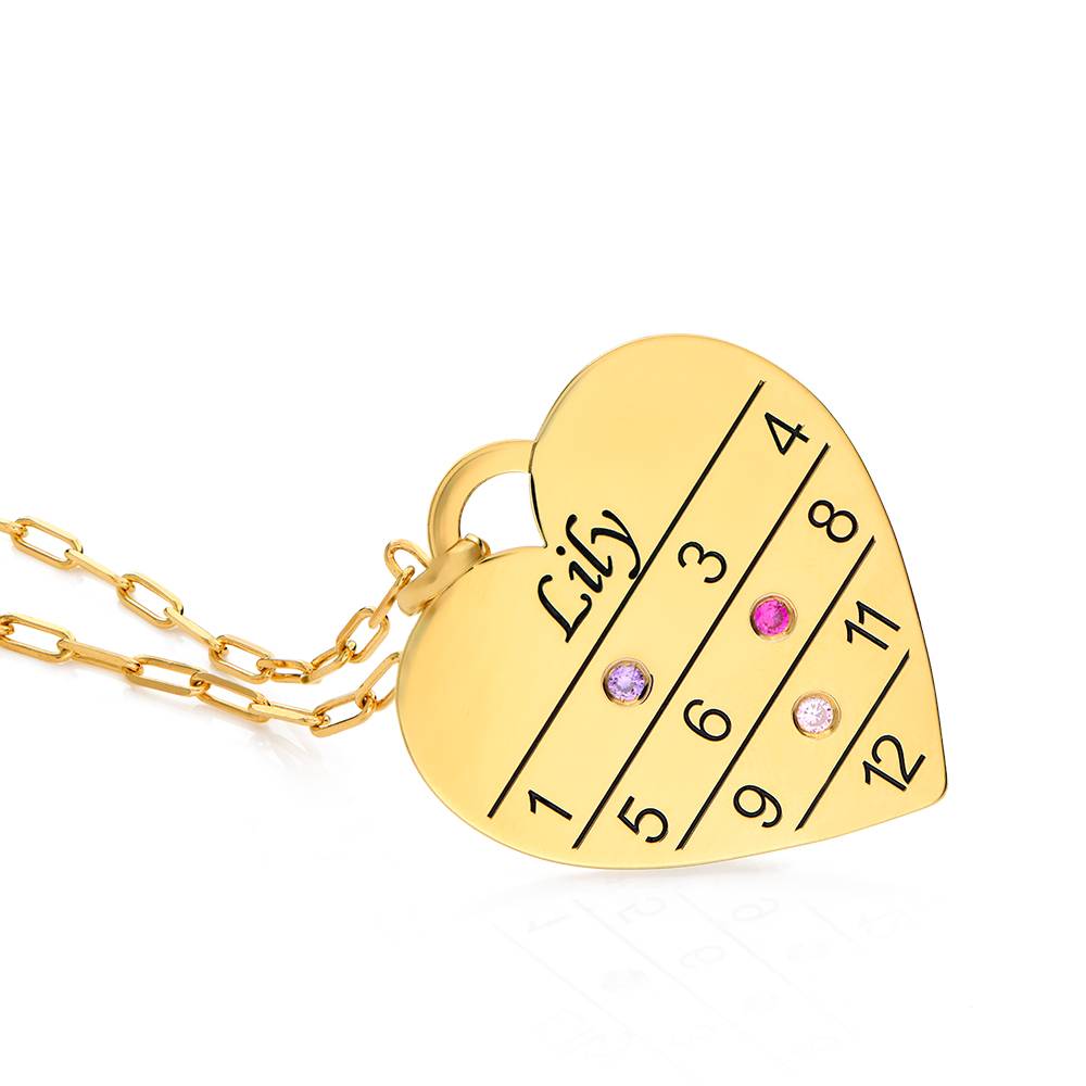 12 Month Calendar Heart Necklace with Birhtstones in 18K Gold Vermeil-5 product photo