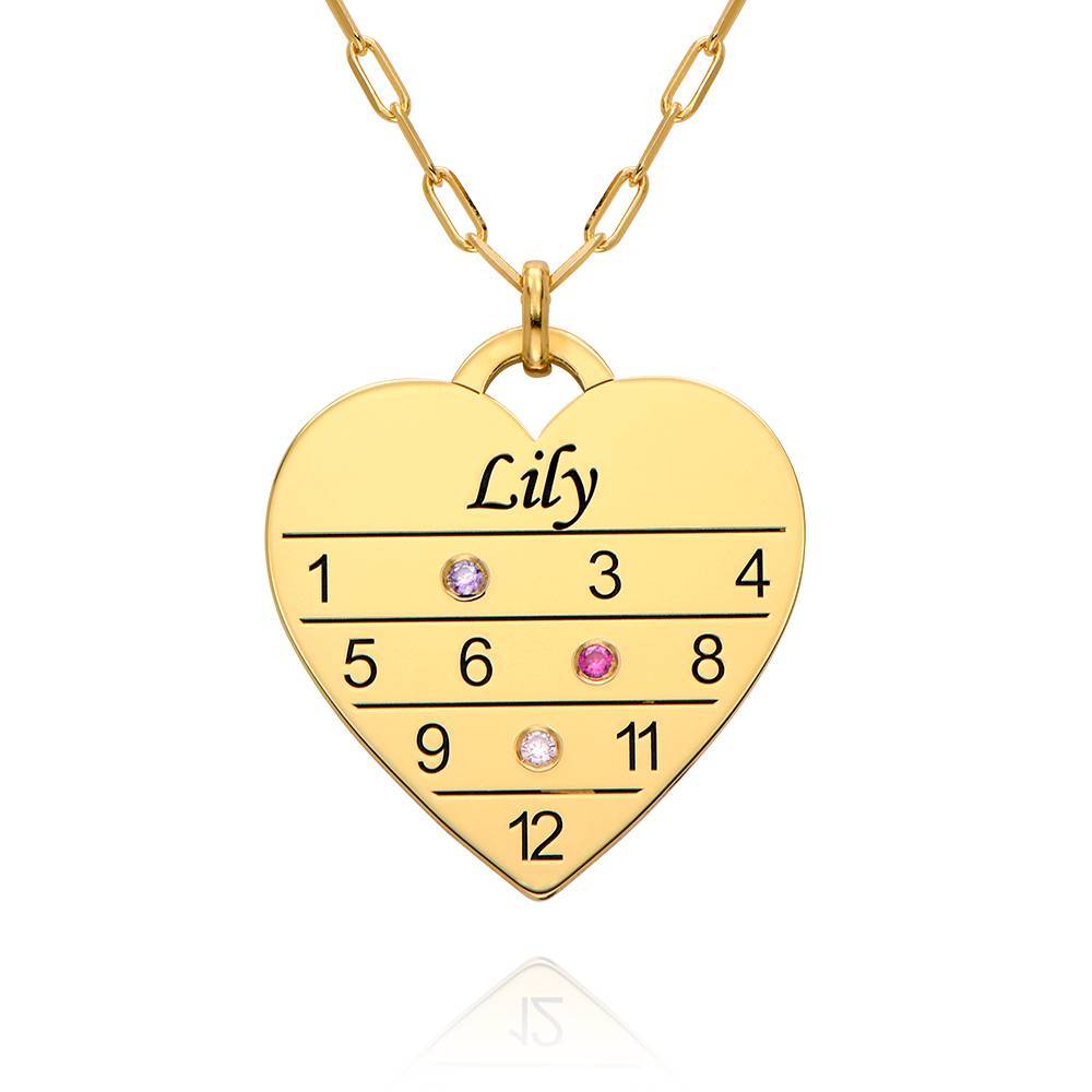 12 Month Calendar Heart Necklace with Birhtstones in 18K Gold Vermeil-1 product photo