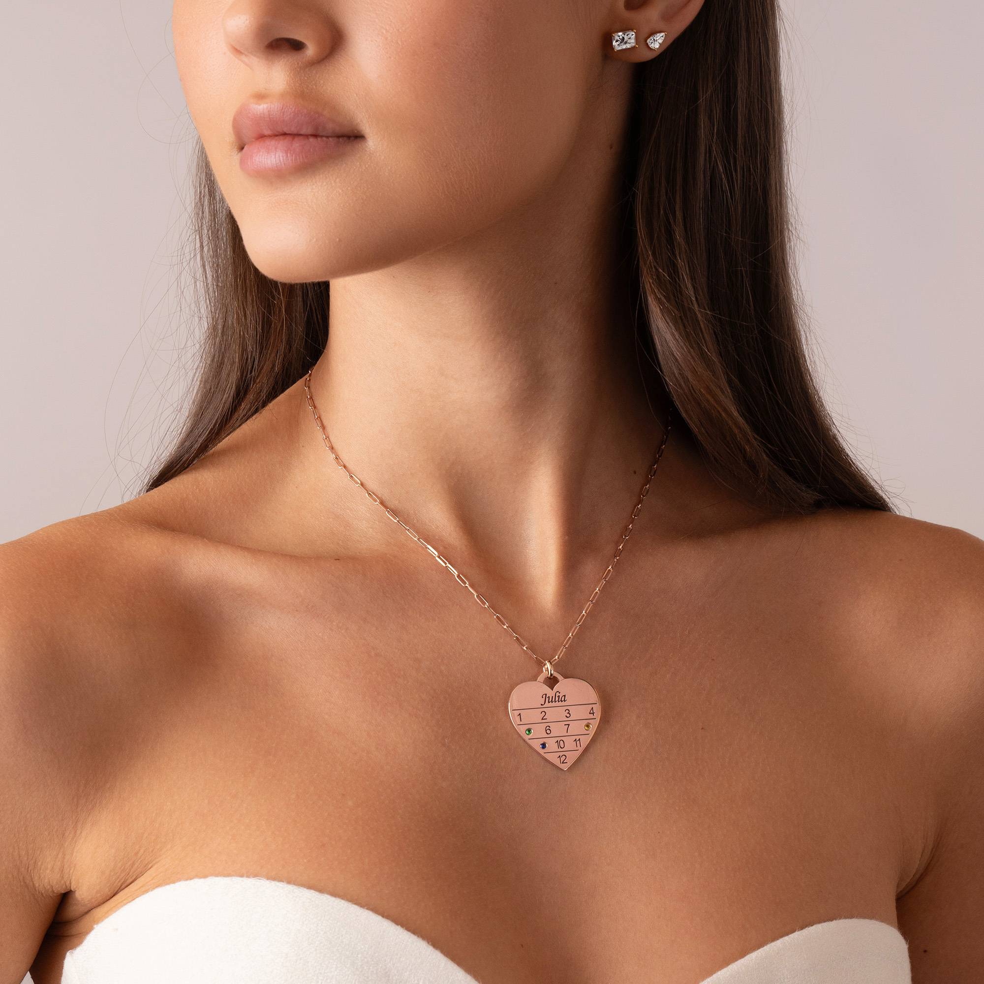 12 Month Calendar Heart Necklace with Birhtstones in 18K Rose Gold Plating-2 product photo