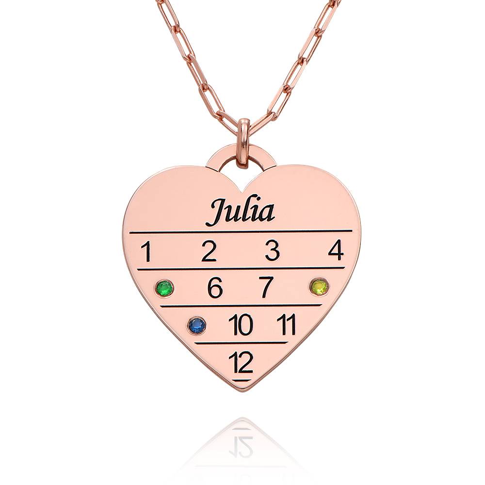 12 Month Calendar Heart Necklace with Birhtstones in 18K Rose Gold Plating product photo