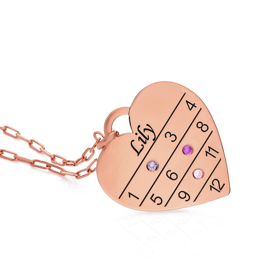 12 Month Calendar Heart Necklace with Birhtstones in 18K Rose Gold Plating-5 product photo