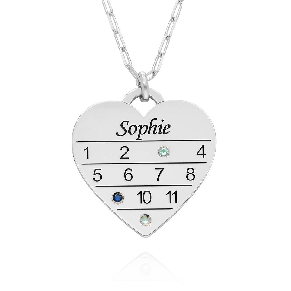 12 Month Calendar Heart Necklace with Birhtstones in Sterling Silver-6 product photo