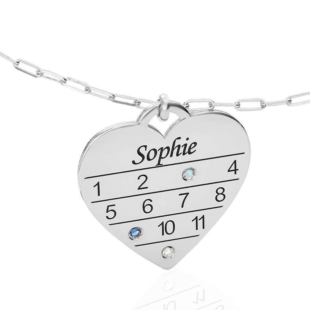 12 Month Calendar Heart Necklace with Birhtstones in Sterling Silver-1 product photo