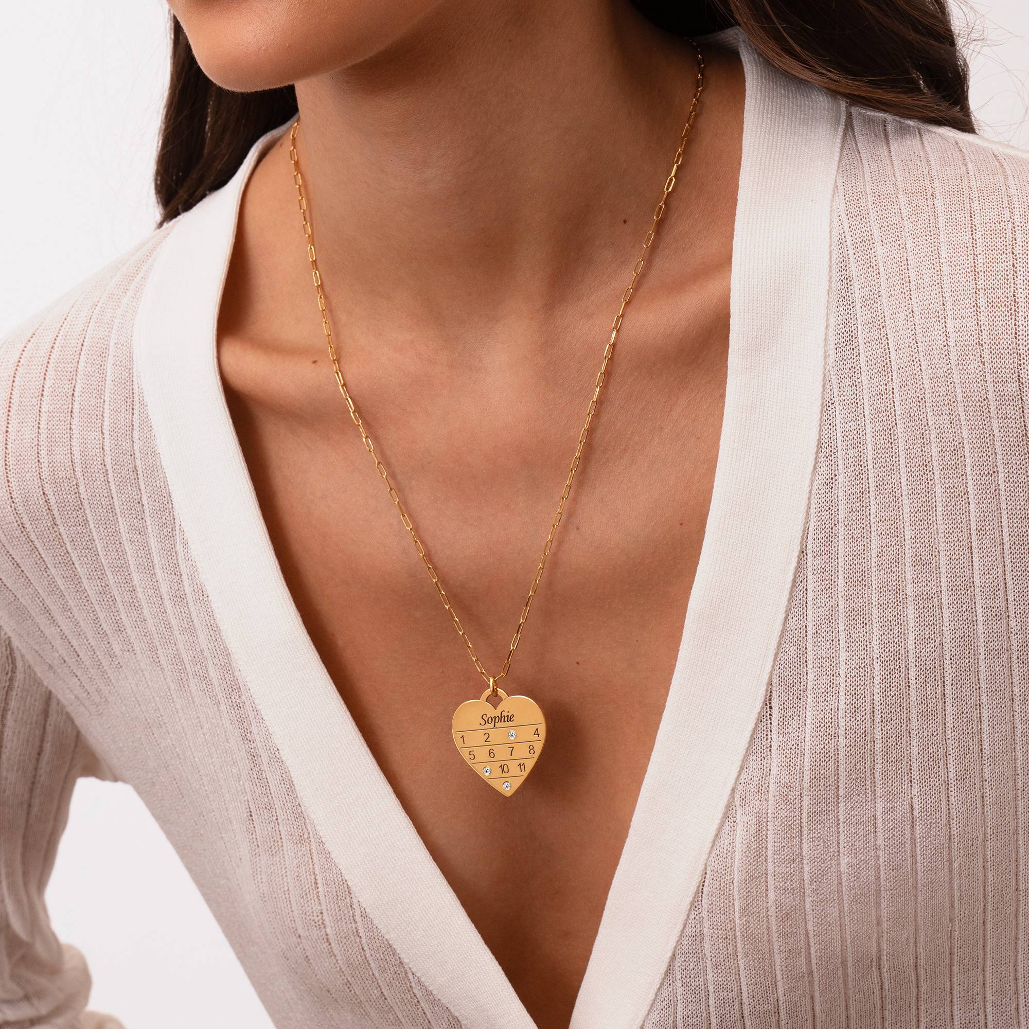 12 Month Calendar Heart Necklace with Diamonds in 18K Gold Plating-2 product photo