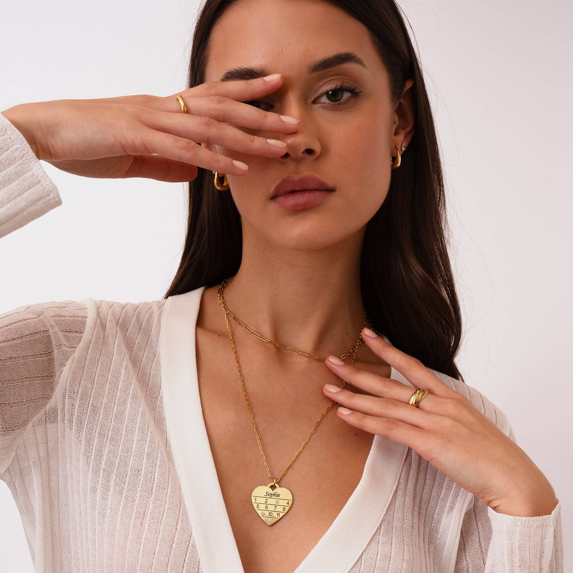 12 Month Calendar Heart Necklace with Diamonds in 18K Gold Vermeil-5 product photo