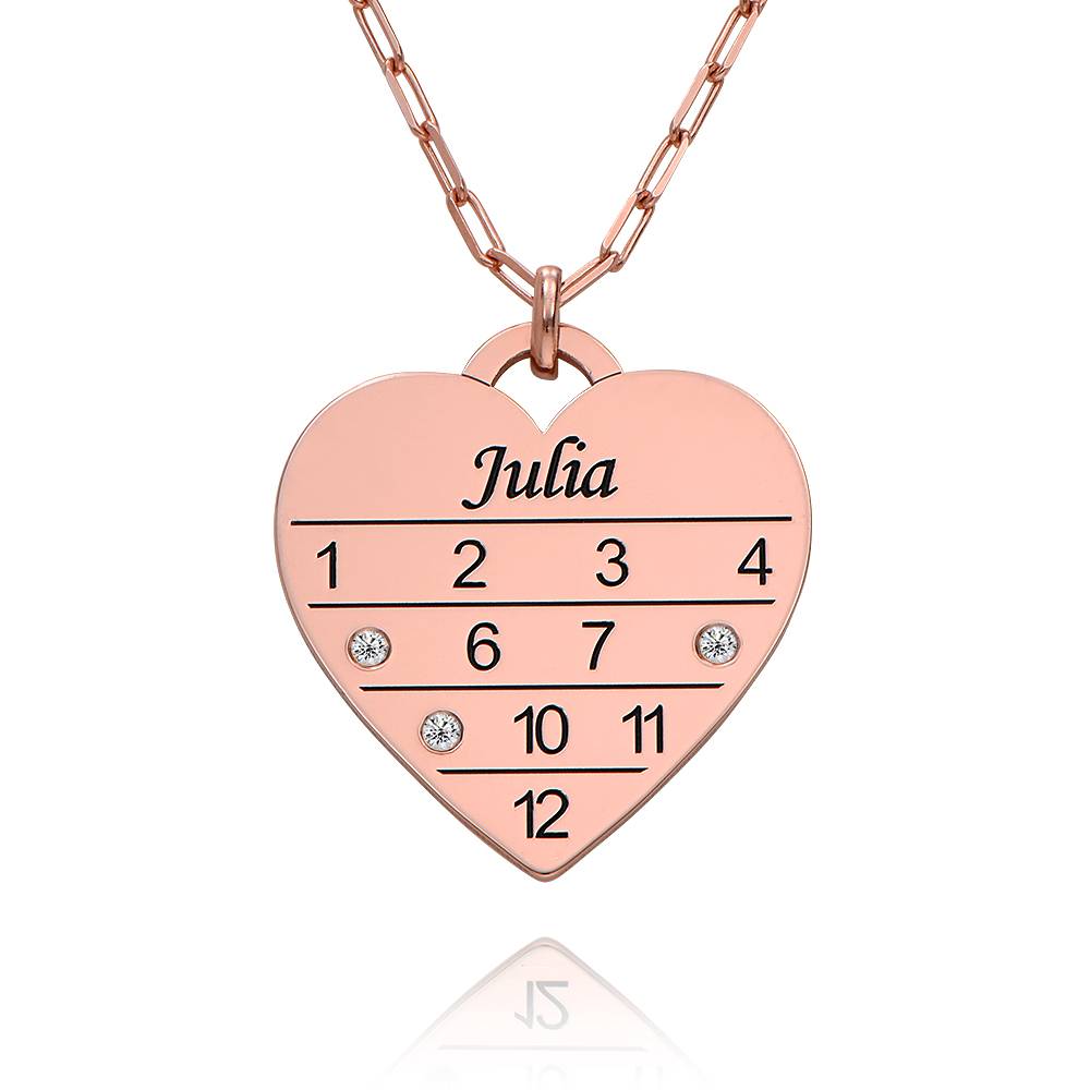 12 Month Calendar Heart Necklace with Diamonds in 18K Rose Gold Plating product photo