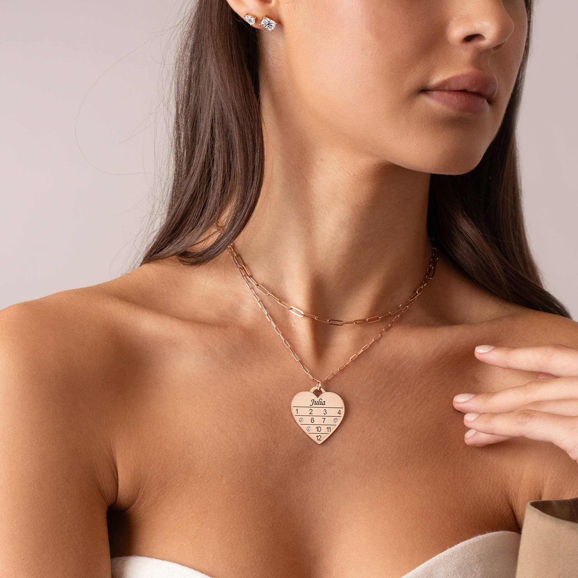 12 Month Calendar Heart Necklace with Diamonds in 18K Rose Gold Plating-5 product photo