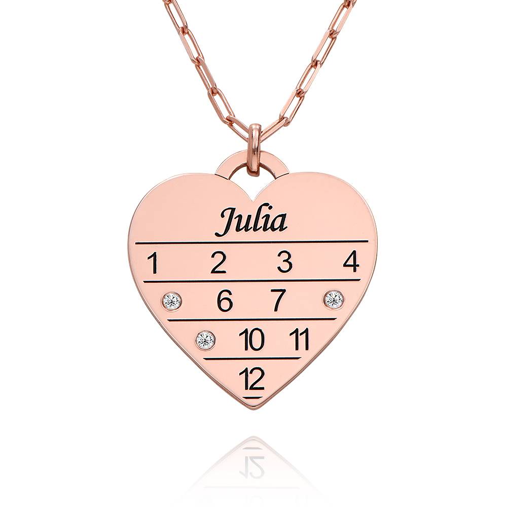 12 Month Calendar Heart Necklace with Diamonds in 18K Rose Gold Plating product photo