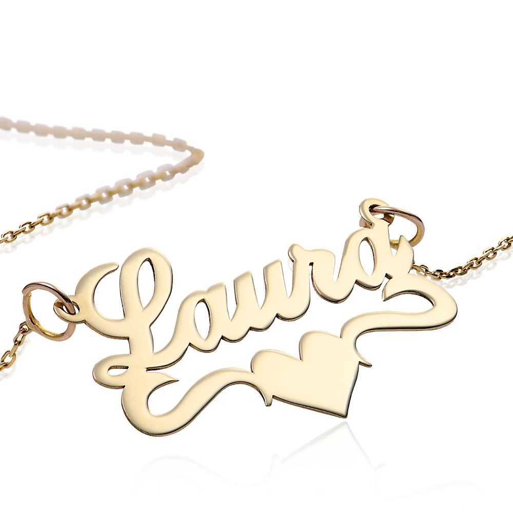 14k Solid Yellow Gold Heart Name Necklace-2 product photo