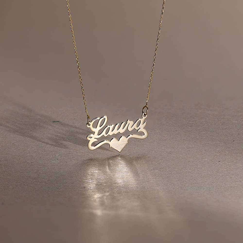 14k Solid Yellow Gold Heart Name Necklace-3 product photo