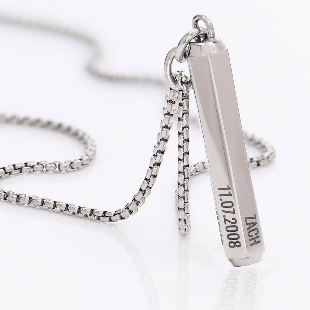3D Engraved Hexagon Bar Necklace in Stainless Steel for Men-2 product photo