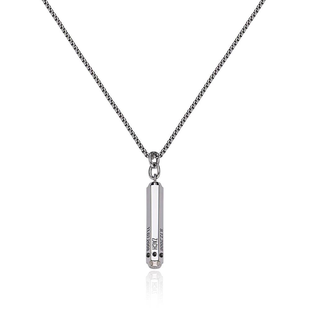 3D Engraved Hexagon Bar Necklace with Diamond in Stainless Steel for Men product photo