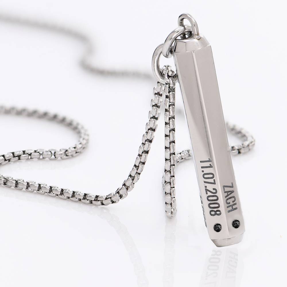 3D Engraved Hexagon Bar Necklace with Diamond in Stainless Steel for Men-2 product photo