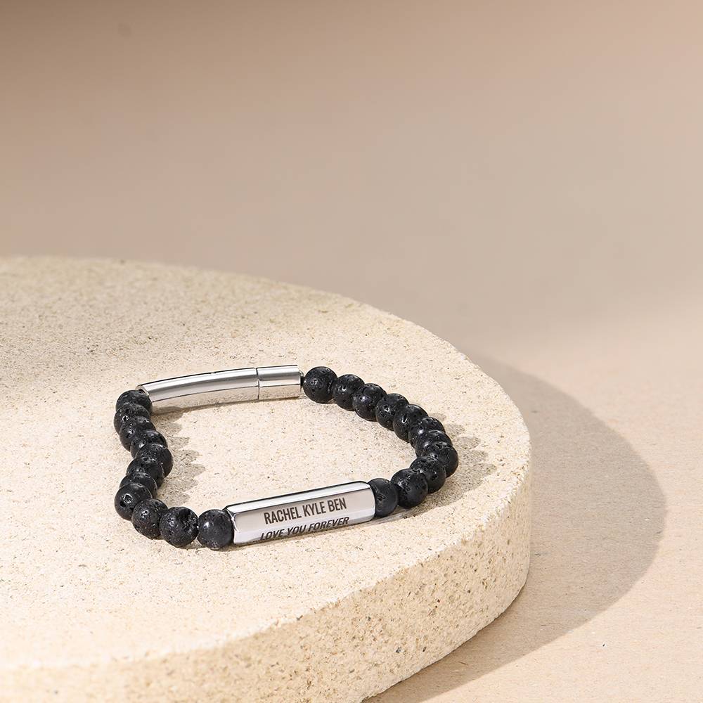 3D Hexagon Bar & Lava Stone Beaded Bracelet for Men-4 product photo
