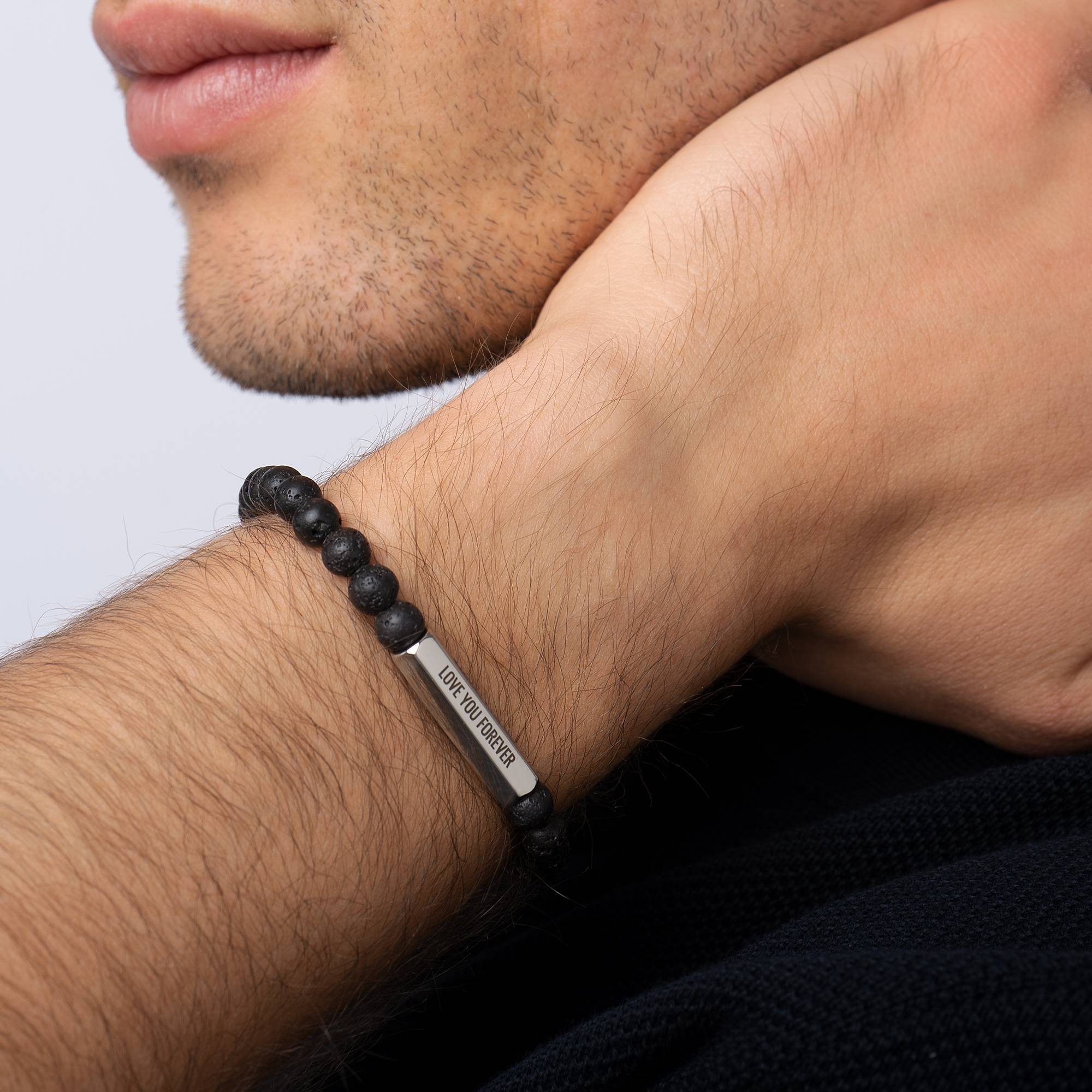 3D Hexagon Bar & Lava Stone Beaded Bracelet for Men-2 product photo