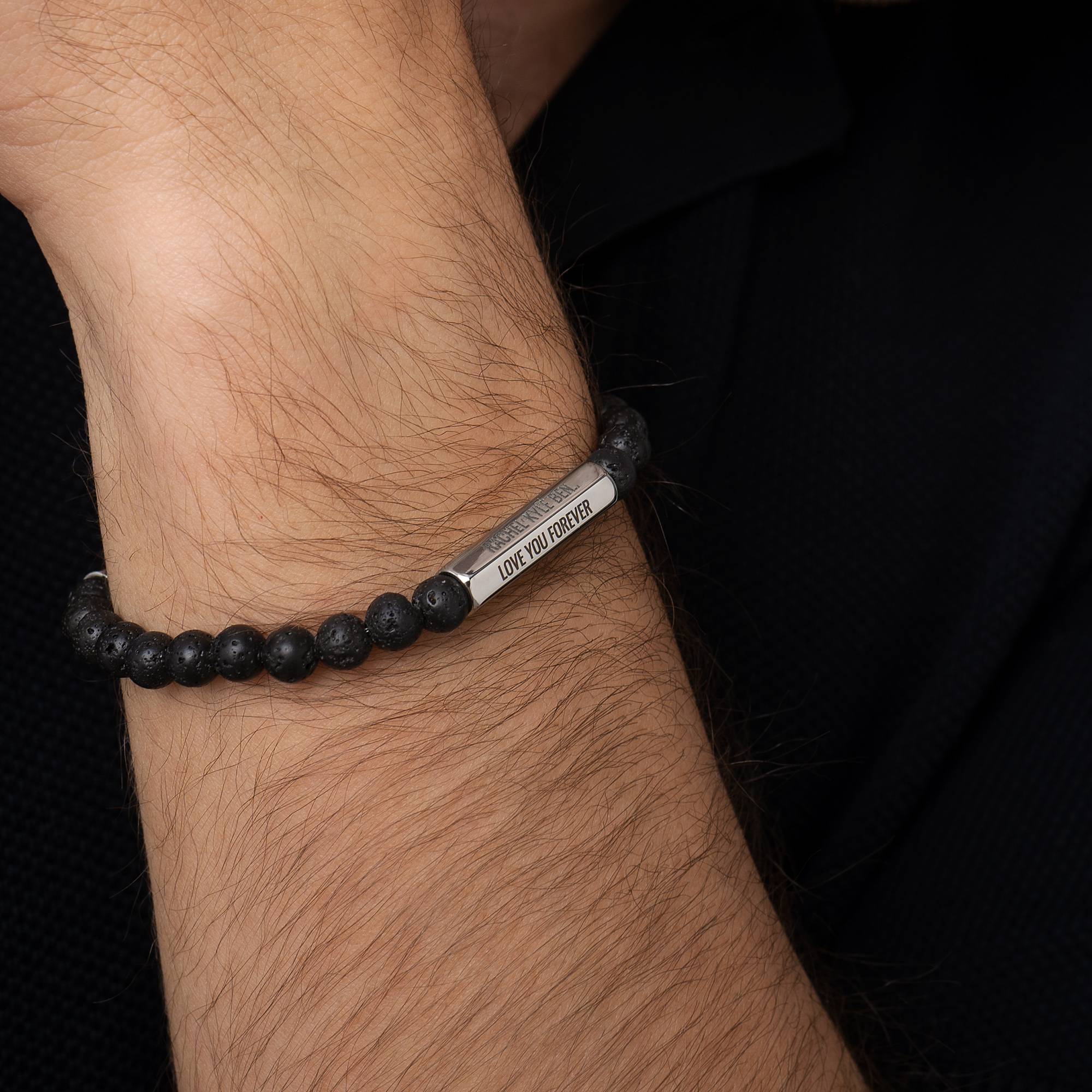 3D Hexagon Bar & Lava Stone Beaded Bracelet for Men-5 product photo