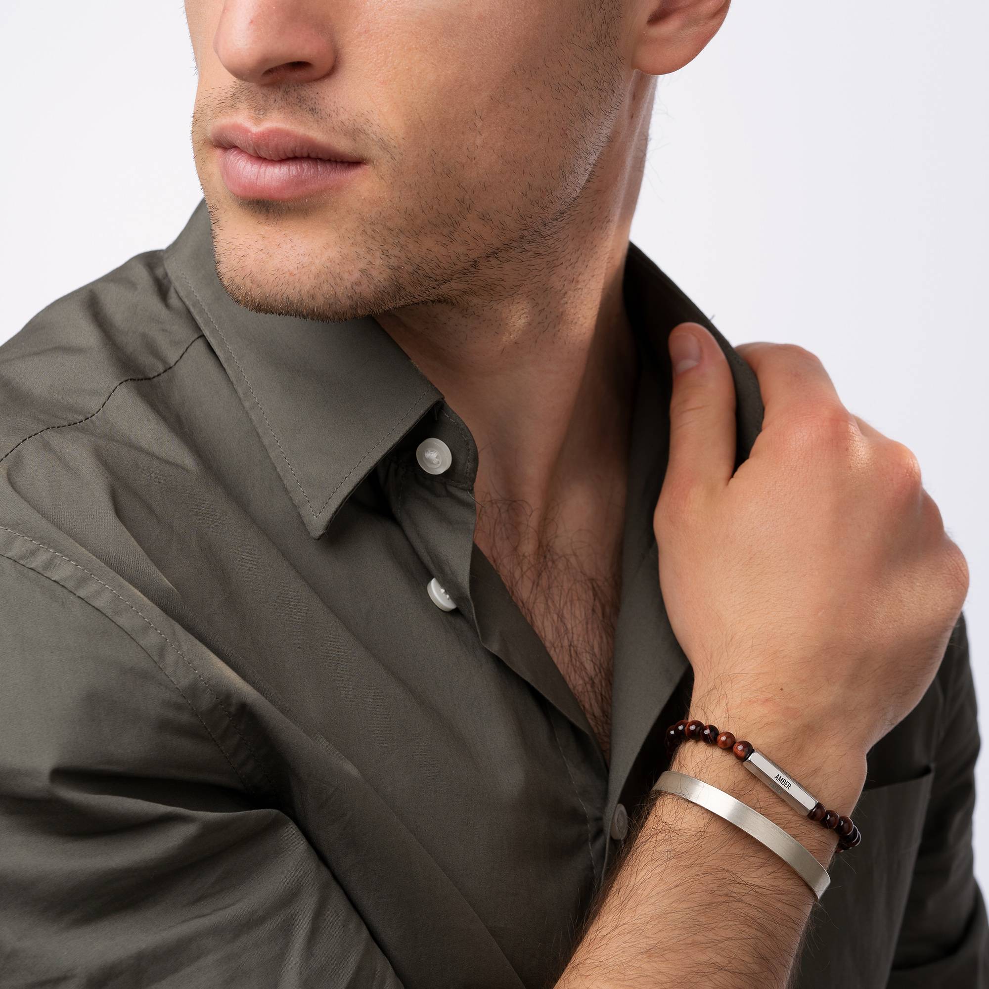 3D Hexagon Bar & Tiger Eye Beaded Bracelet for Men-3 product photo