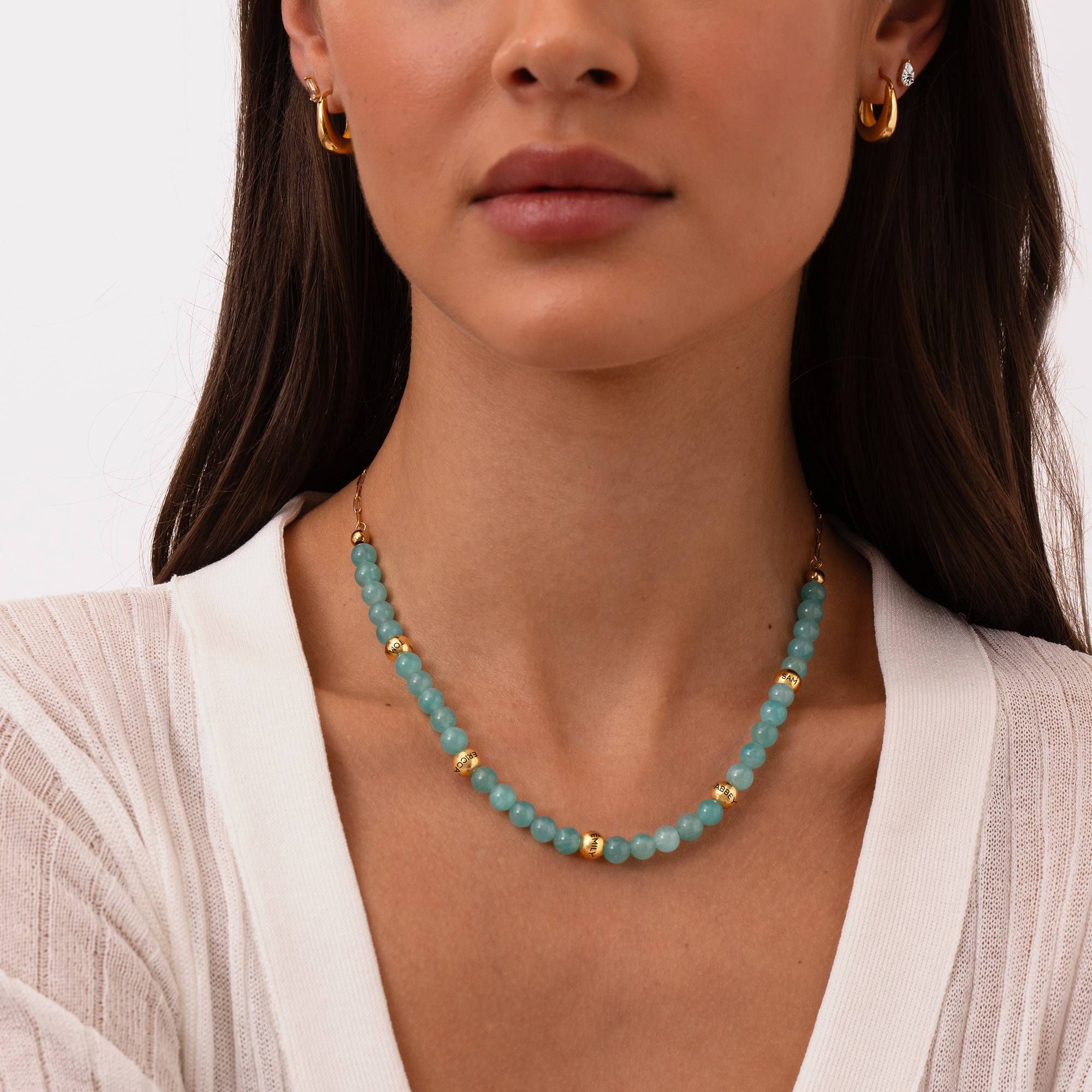 Amazonite Semi-Precious Balance Bead Necklace in 18k Gold Plating-3 product photo