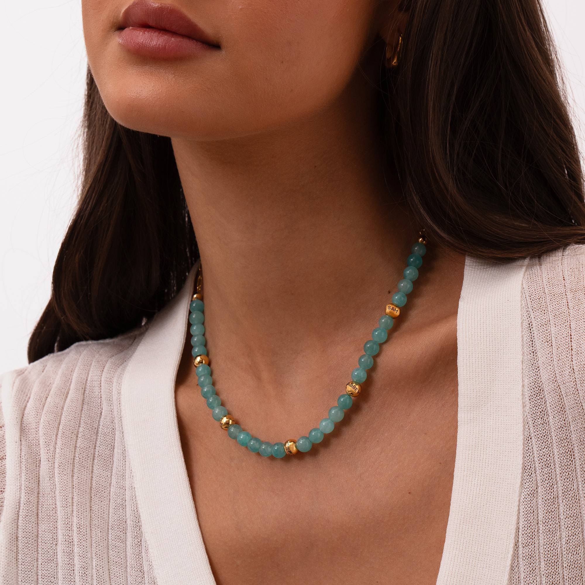 Amazonite Semi-Precious Balance Bead Necklace in 18k Gold Plating-2 product photo