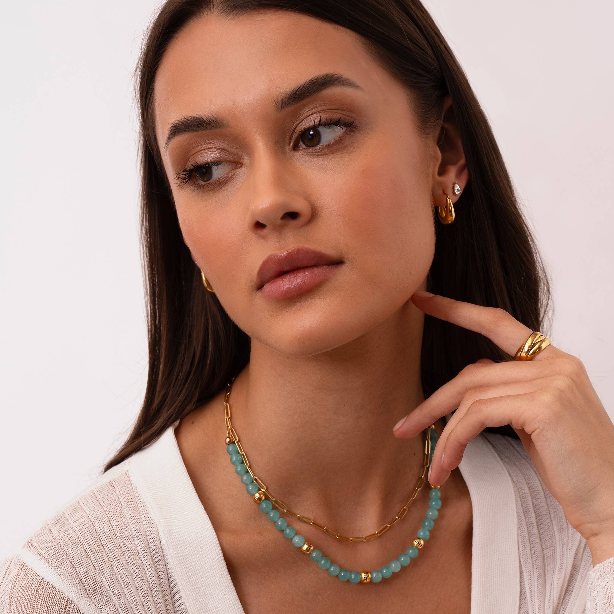 Amazonite Semi-Precious Balance Bead Necklace in 18k Gold Plating-1 product photo