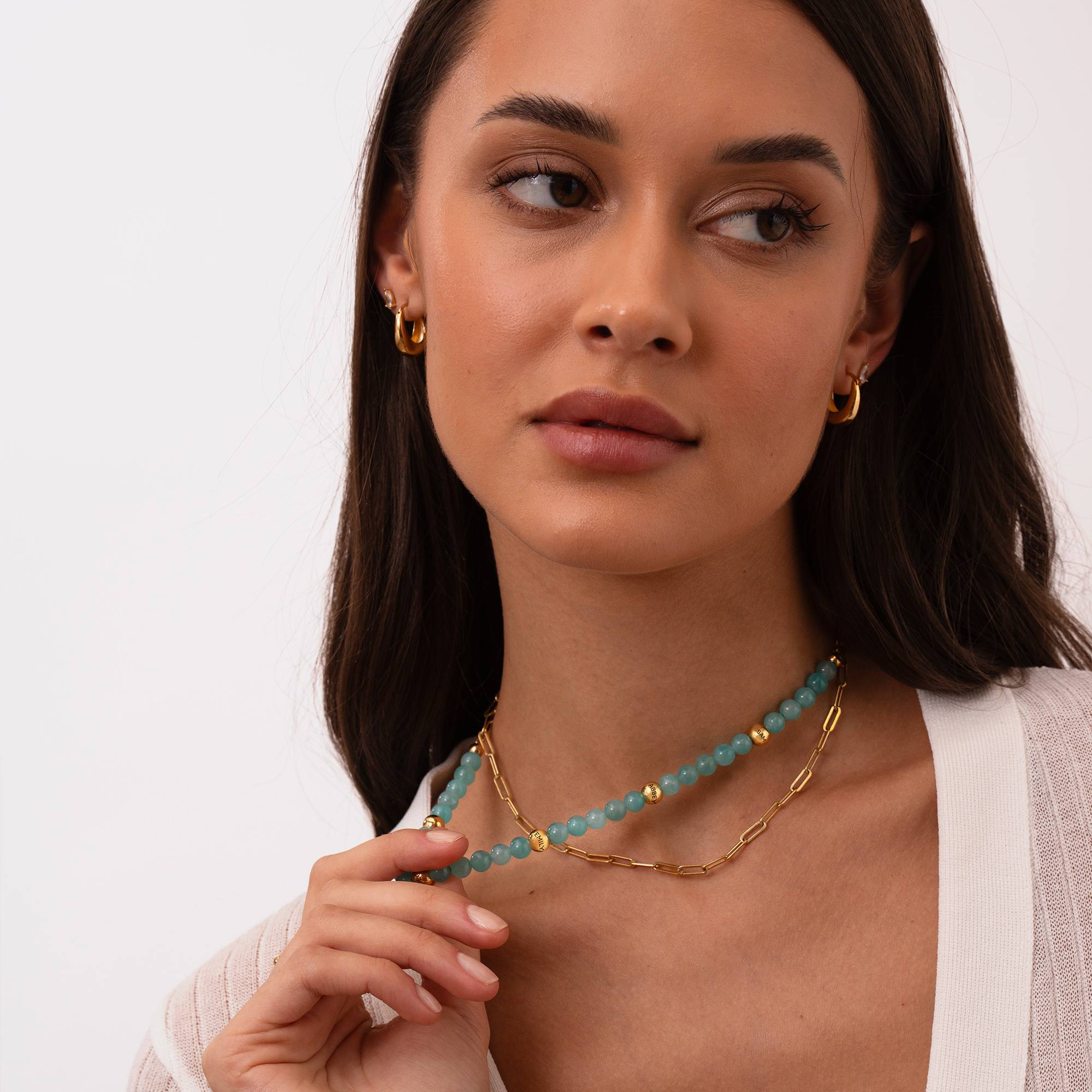 Amazonite Semi-Precious Balance Bead Necklace in 18k Gold Vermeil-5 product photo