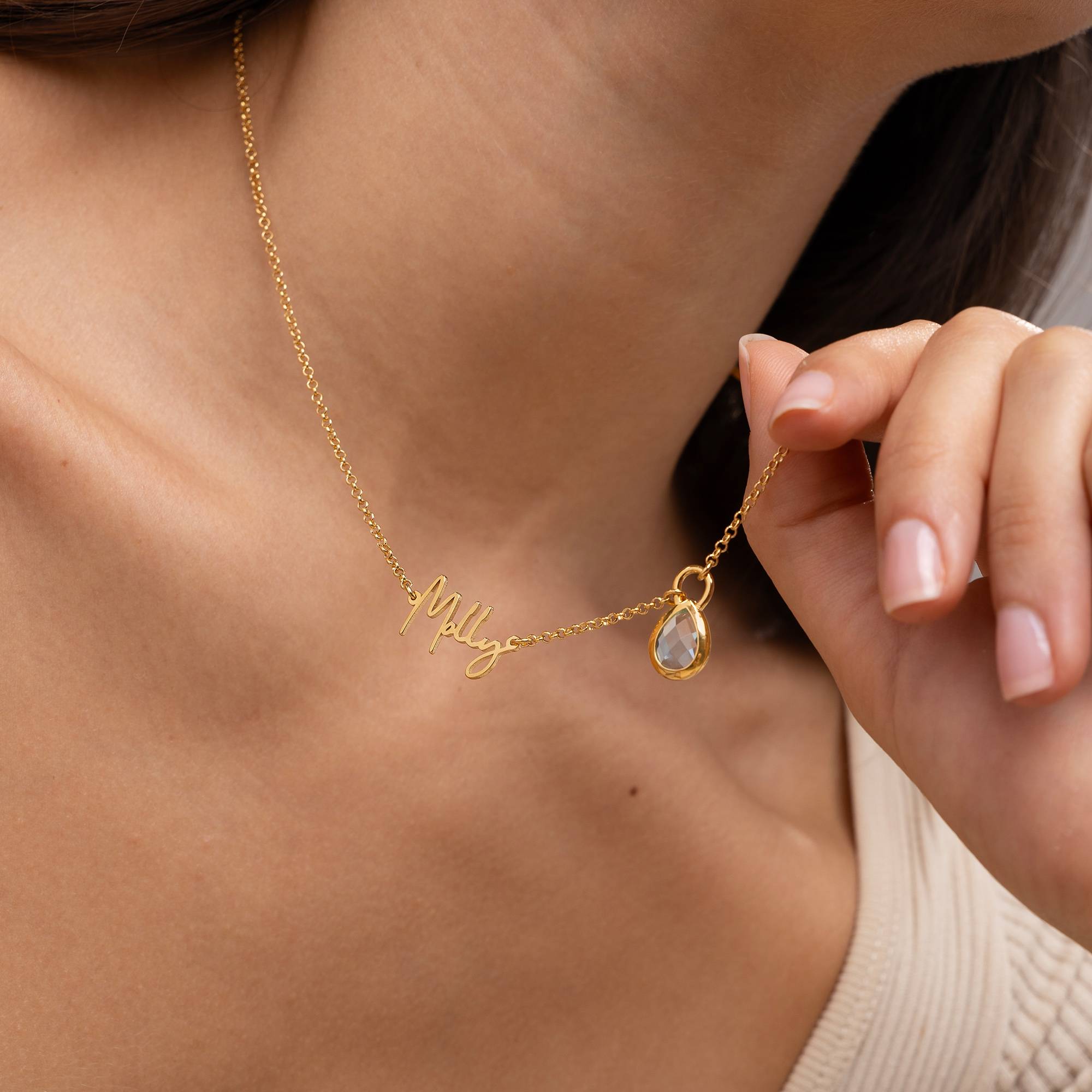 Annie Teardrop Name Necklace with Gemstones in 18K Gold Plating-2 product photo