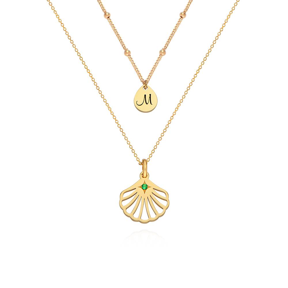 Ariel Shell Initial Necklace with Birthstone in 18K Gold Plating-2 product photo