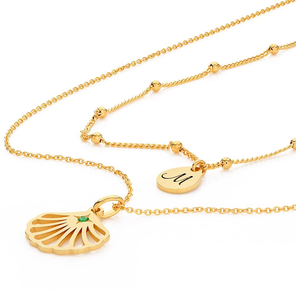 Ariel Shell Initial Necklace with Birthstone in 18K Gold Plating product photo
