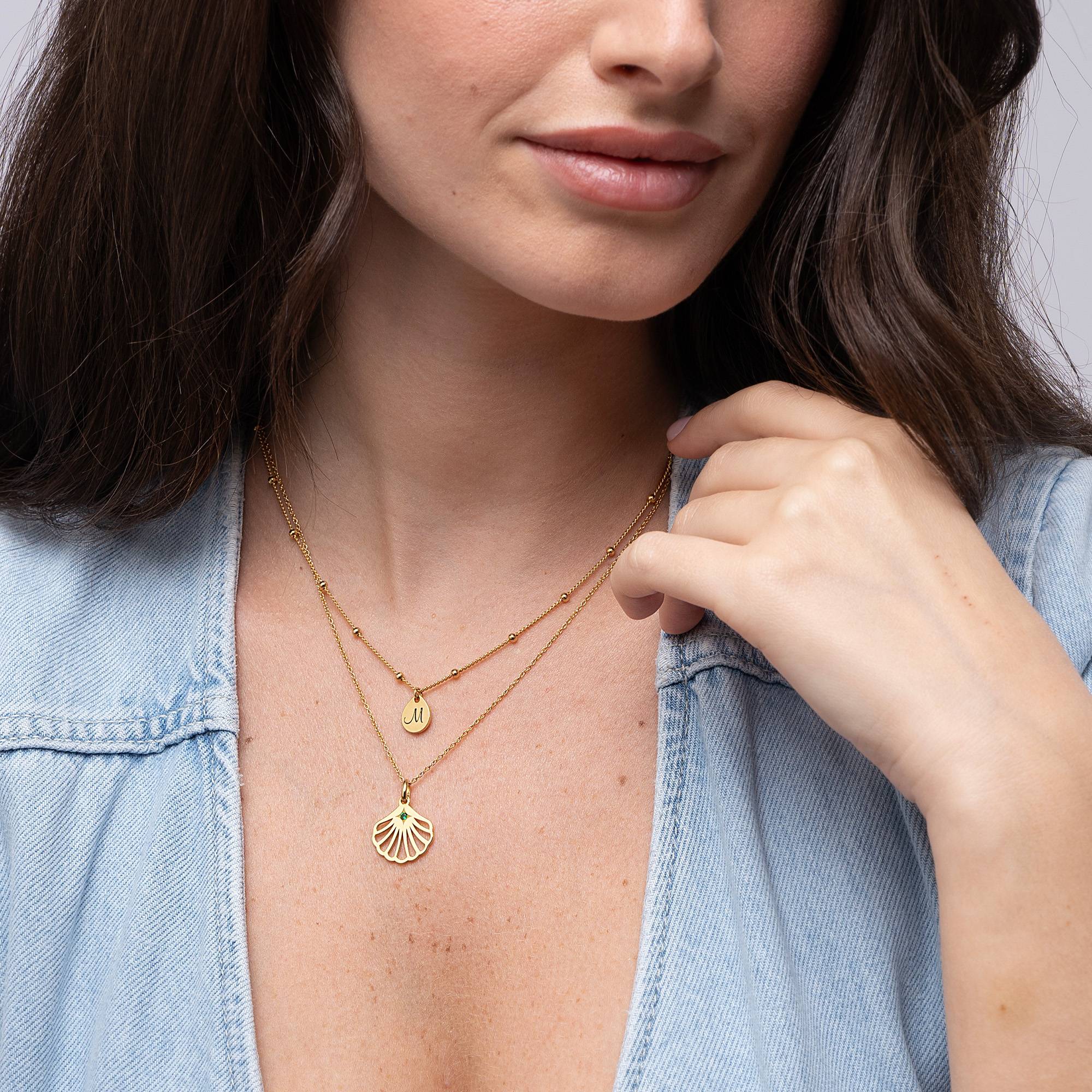Ariel Shell Initial Necklace with Birthstone in 18K Gold Plating-5 product photo
