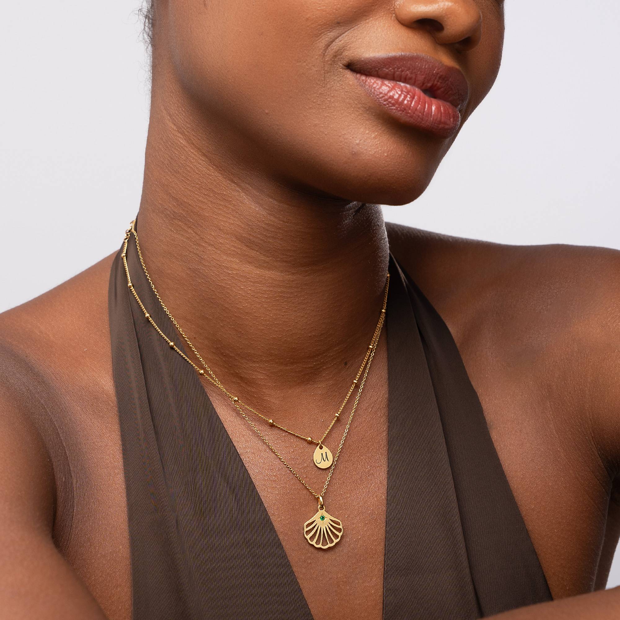 Ariel Shell Initial Necklace with Birthstone in 18K Gold Vermeil-5 product photo