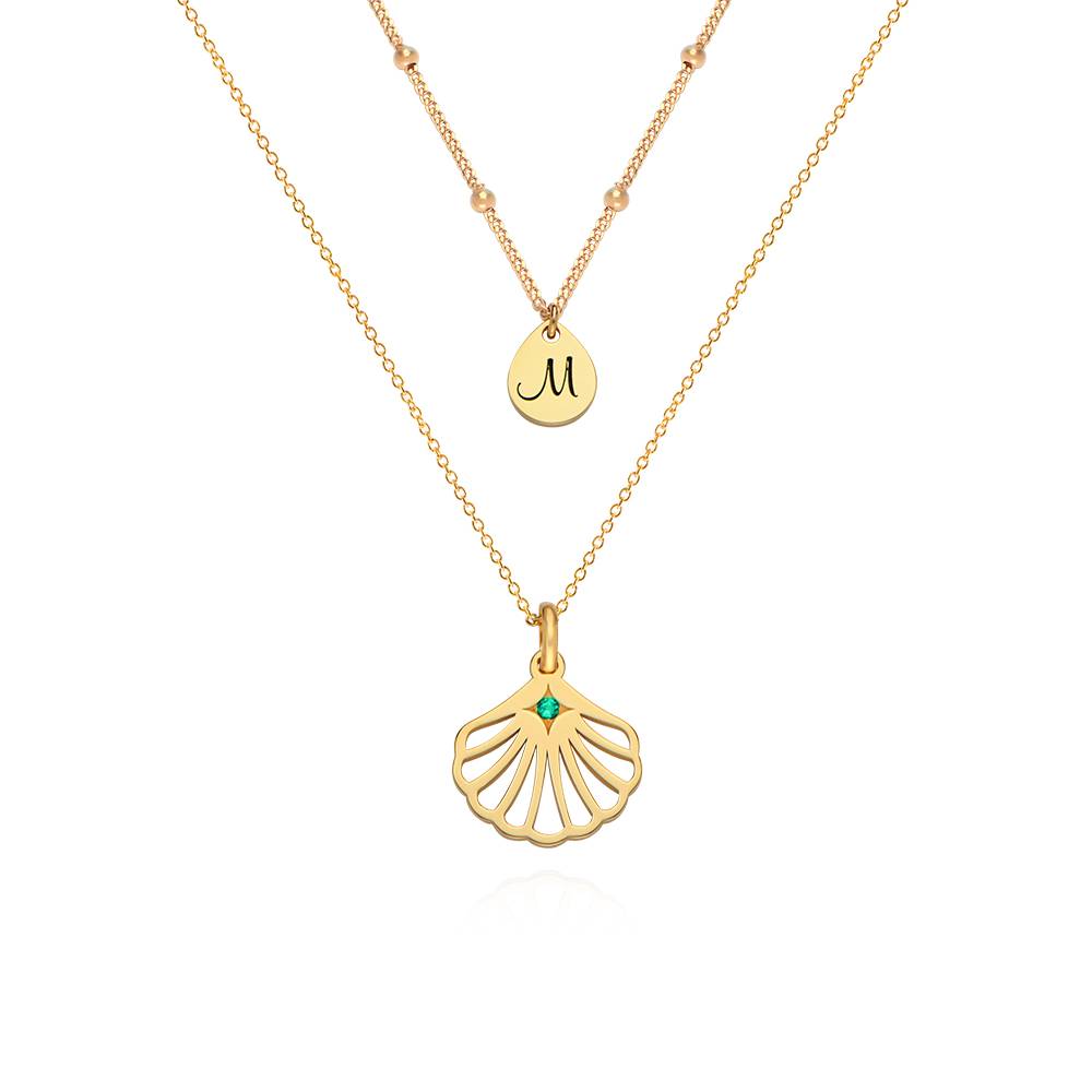 Ariel Shell Initial Necklace with Birthstone in 18K Gold Vermeil-3 product photo