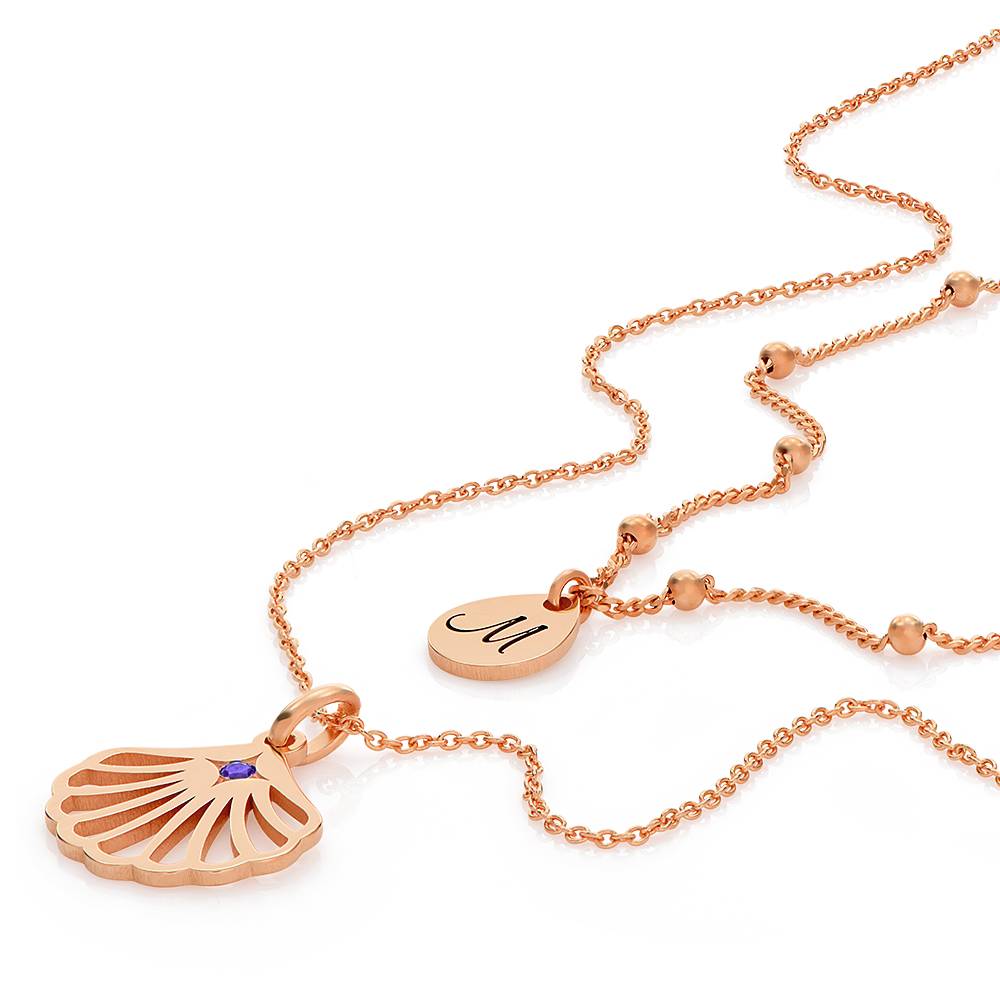 Ariel Shell Initial Necklace with Birthstone in 18K Rose Gold Plating product photo