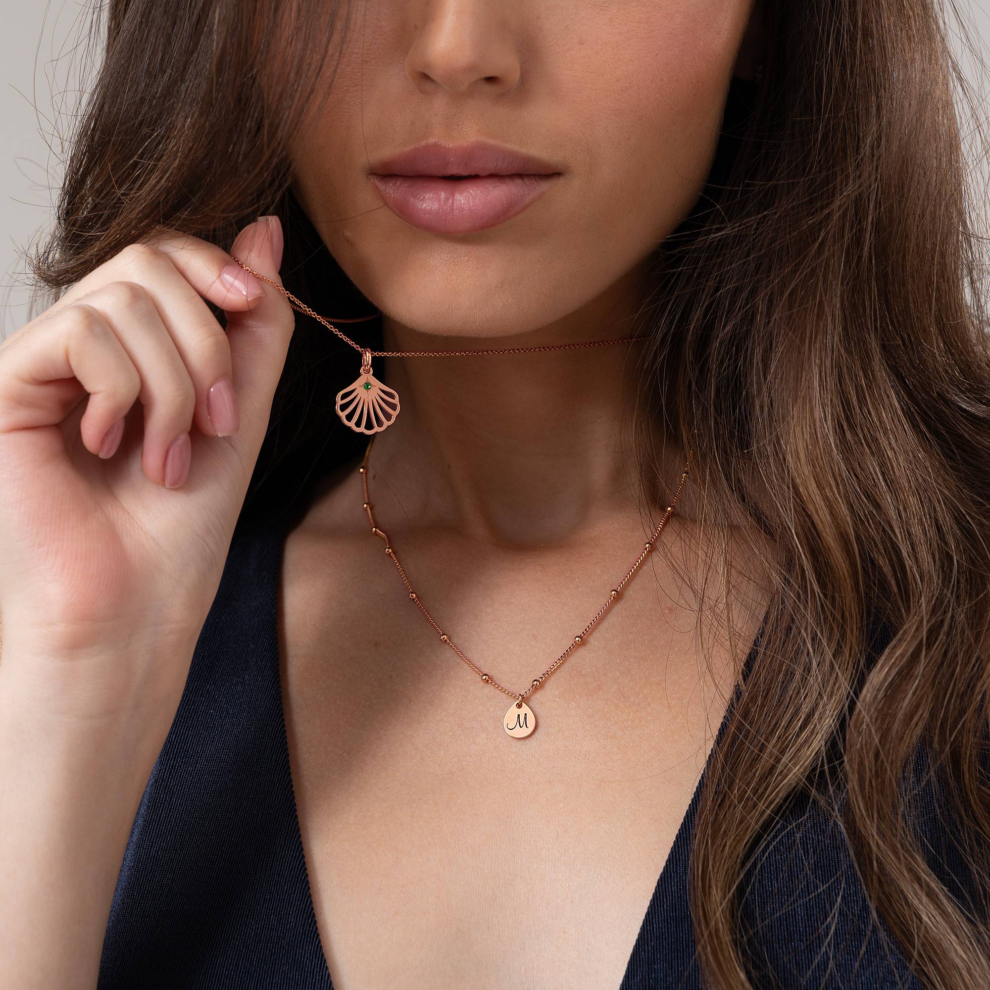 Ariel Shell Initial Necklace with Birthstone in 18K Rose Gold Plating-1 product photo