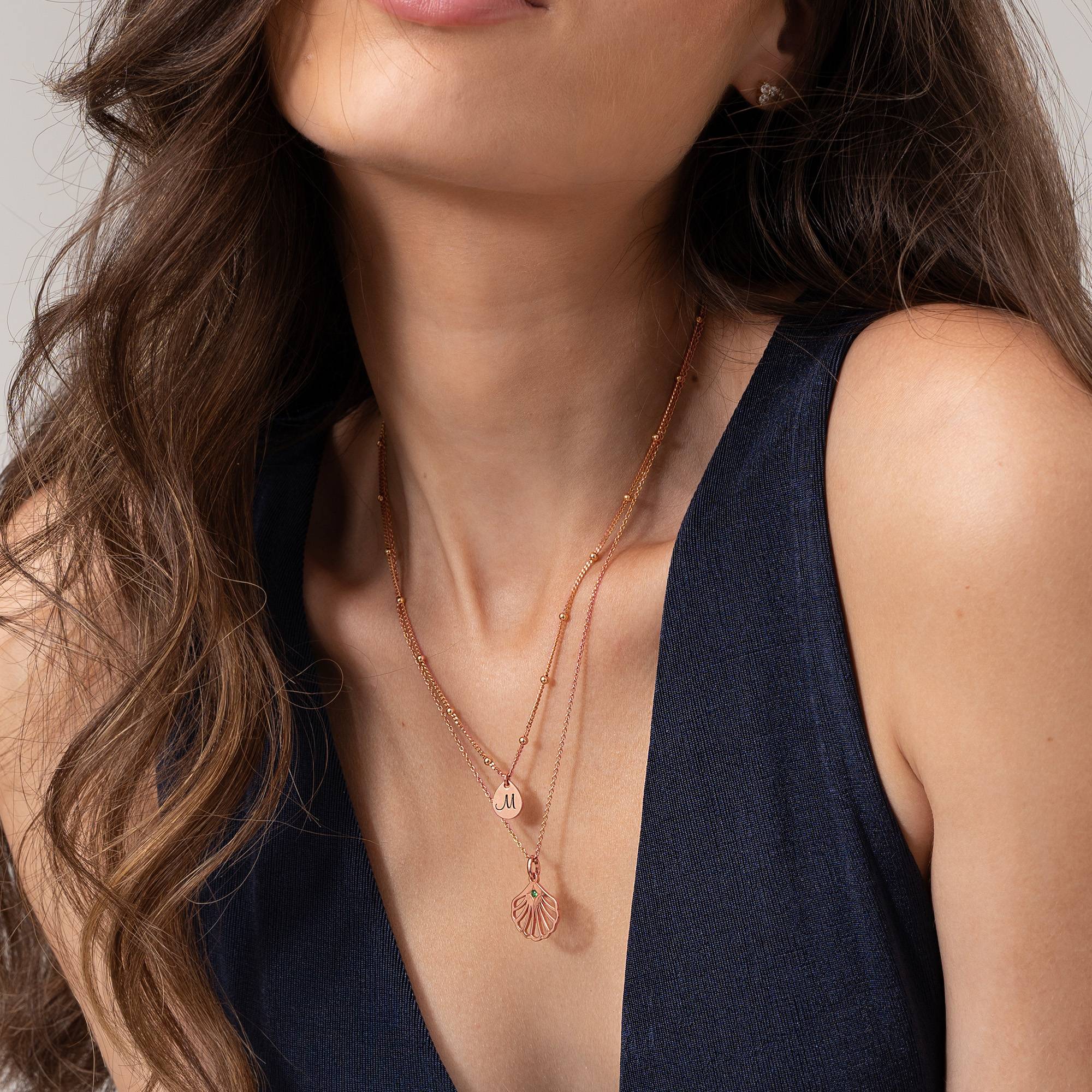 Ariel Shell Initial Necklace with Birthstone in 18K Rose Gold Plating-5 product photo