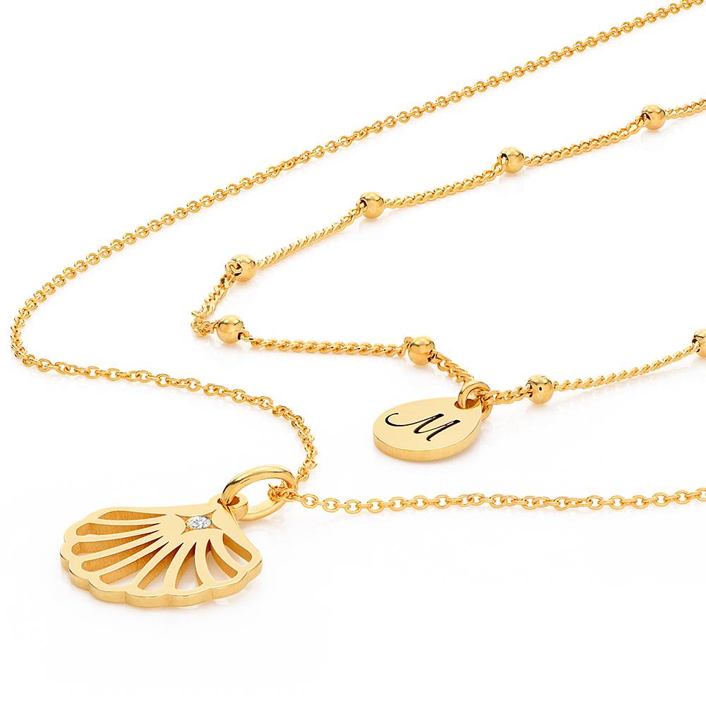 Ariel Shell Initial Necklace with Diamond in 18K Gold Vermeil-2 product photo