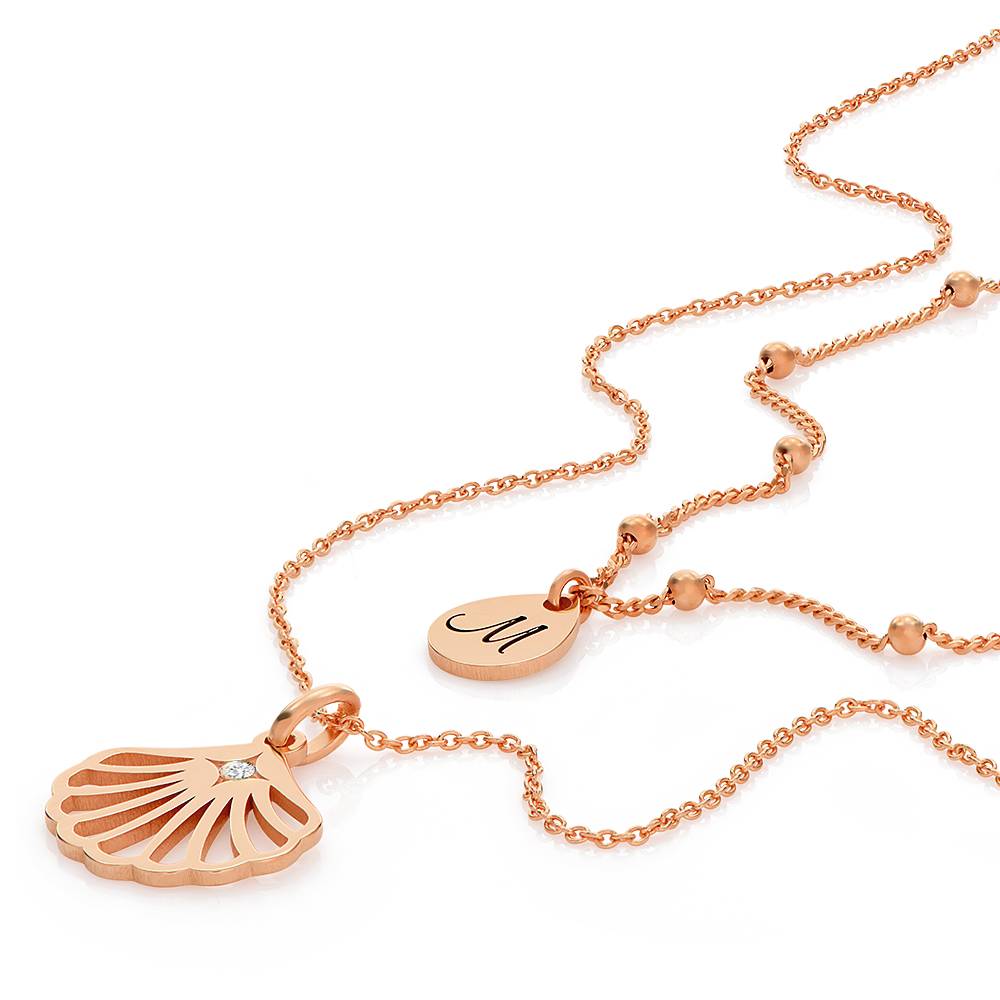 Ariel Shell Initial Necklace with Diamond in 18K Rose Gold Plating-1 product photo