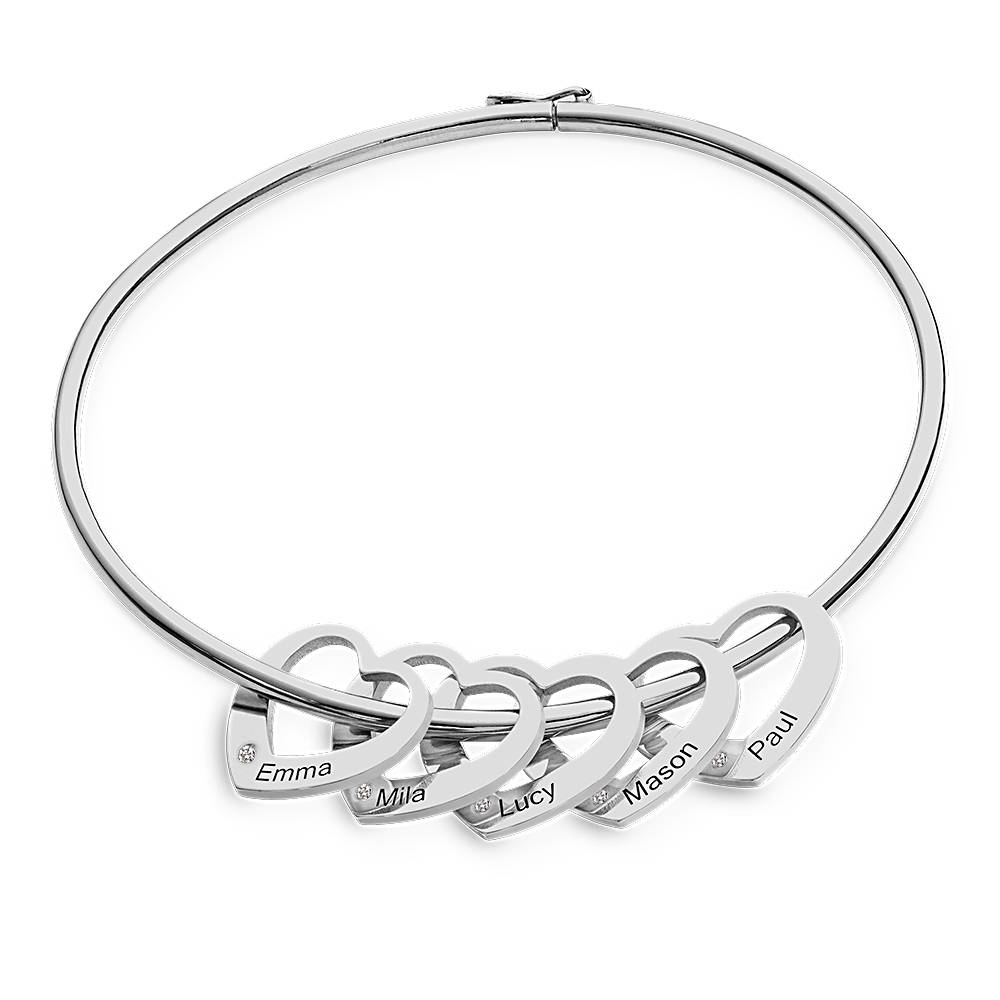 Chelsea Bangle with Heart Pendants in Sterling Silver with Diamonds-1 product photo