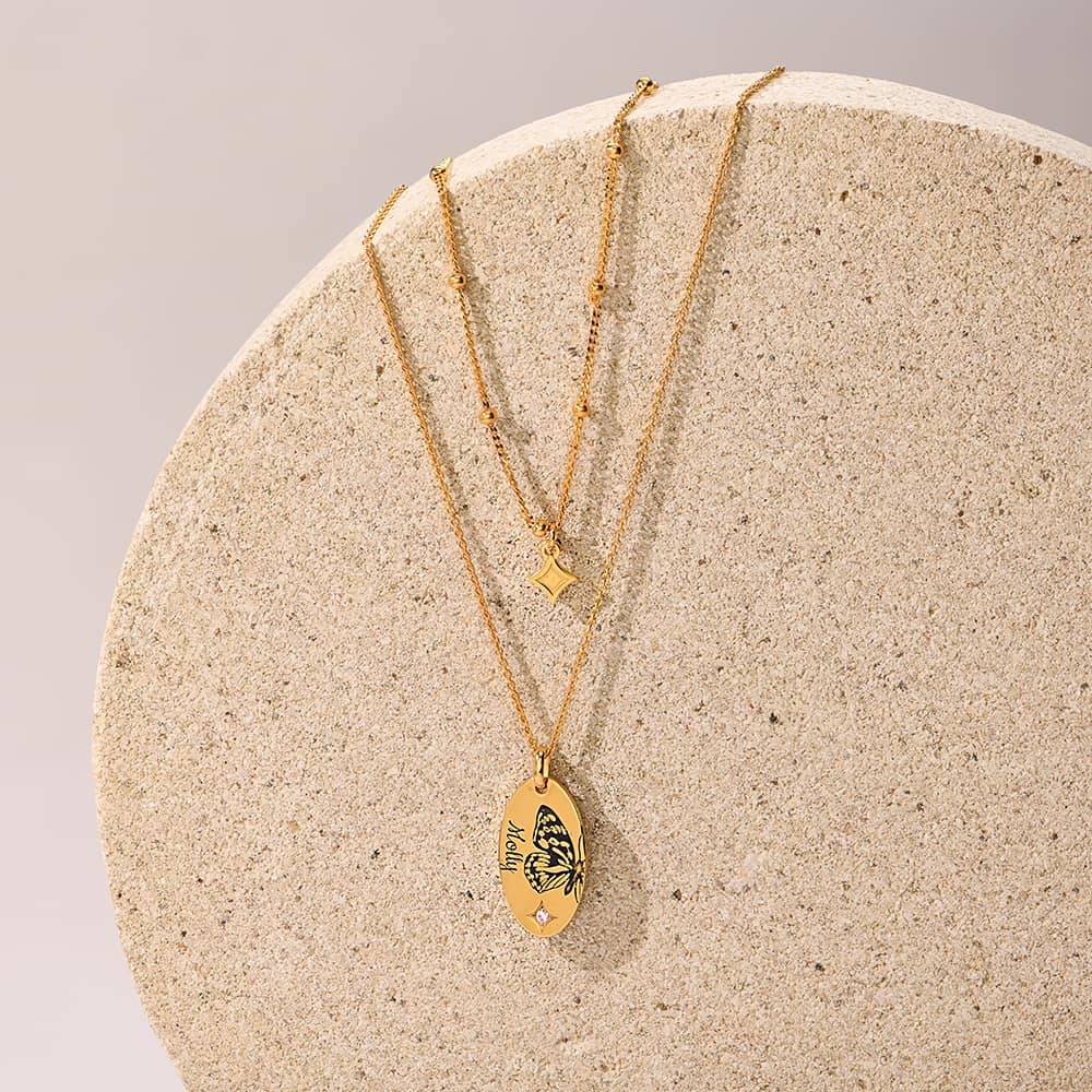 Birth Butterfly & Stone Layered Necklace in 18K Gold Vermeil-2 product photo
