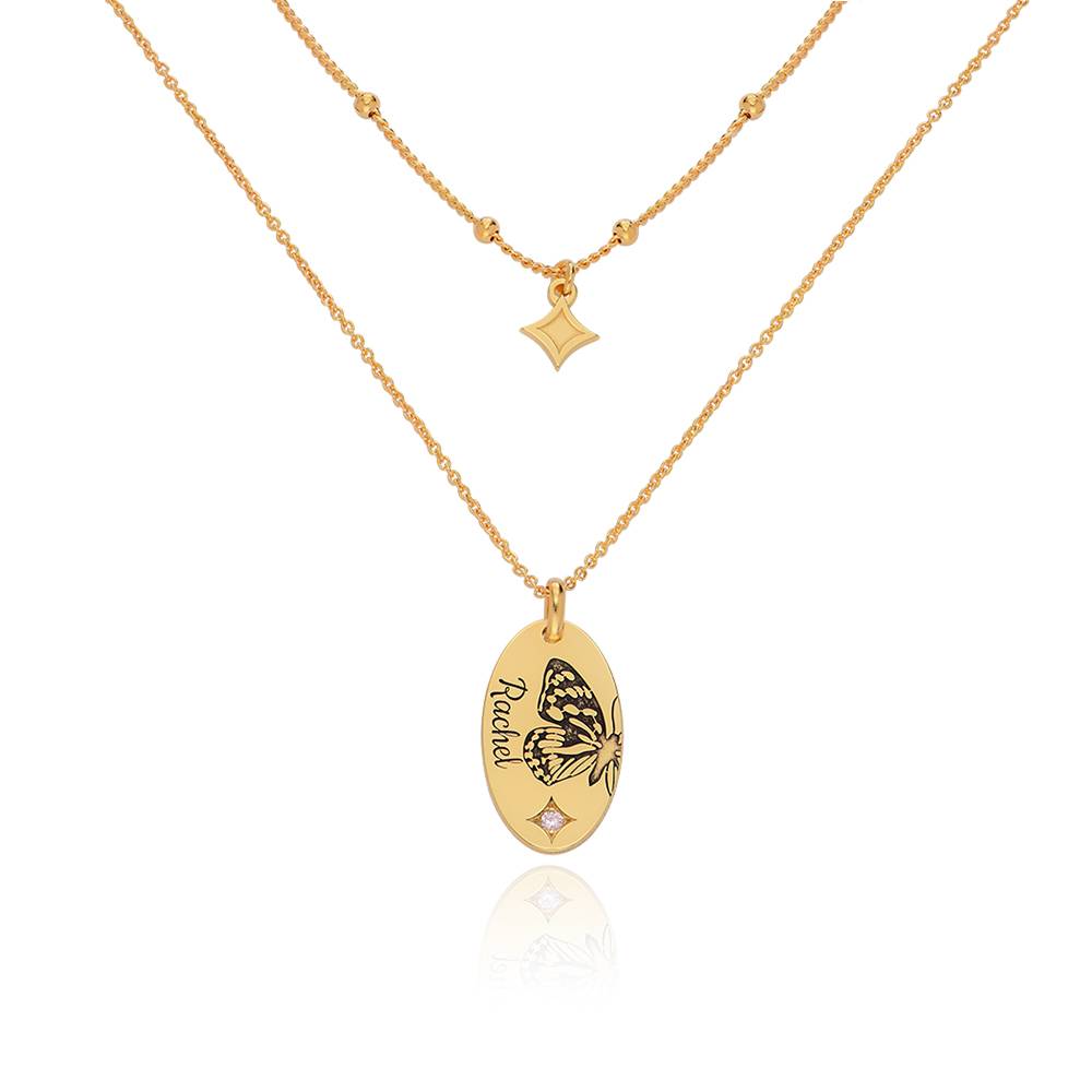 Birth Butterfly & Stone Layered Necklace in 18K Gold Vermeil product photo