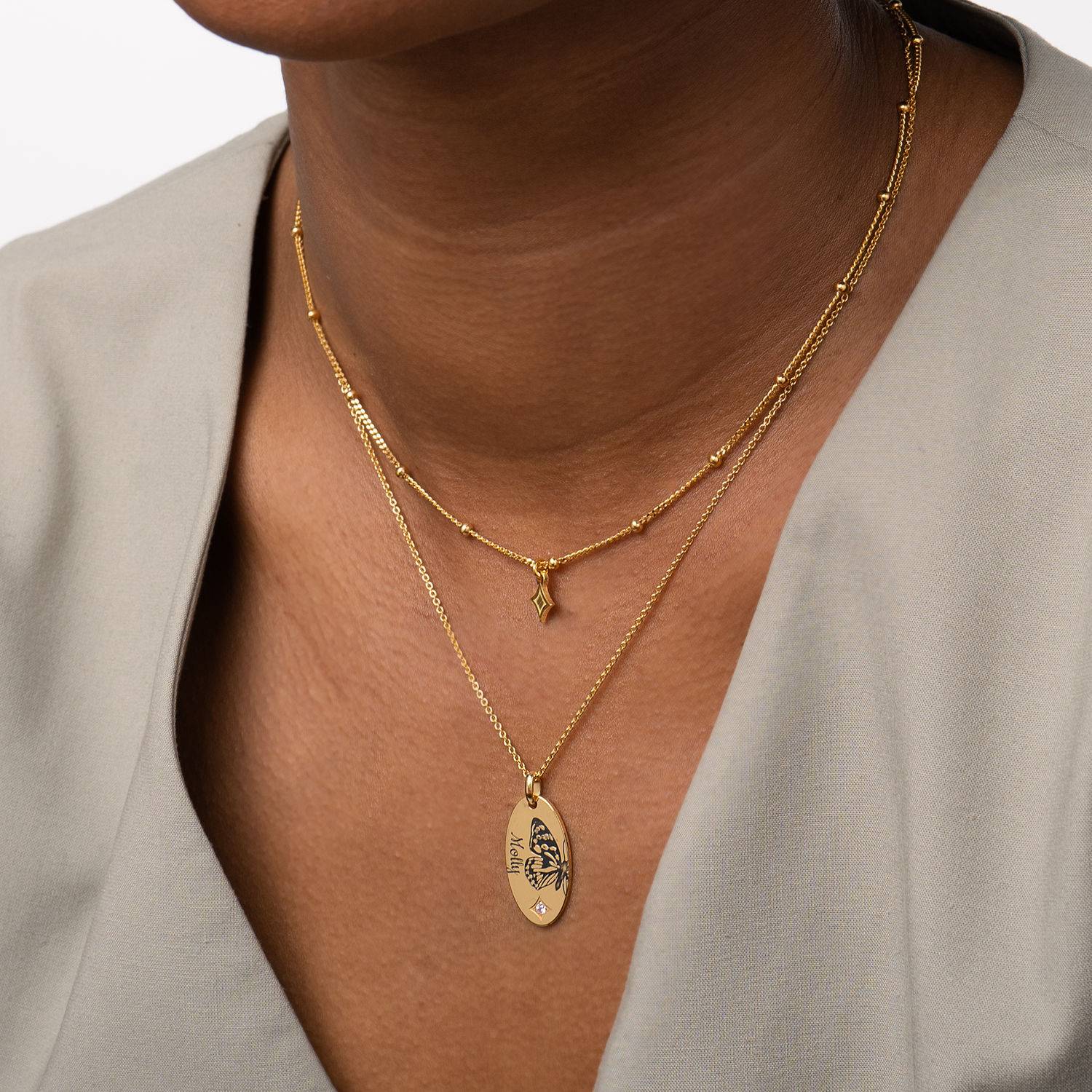 Birth Butterfly & Stone Layered Necklace in 18K Gold Vermeil-3 product photo