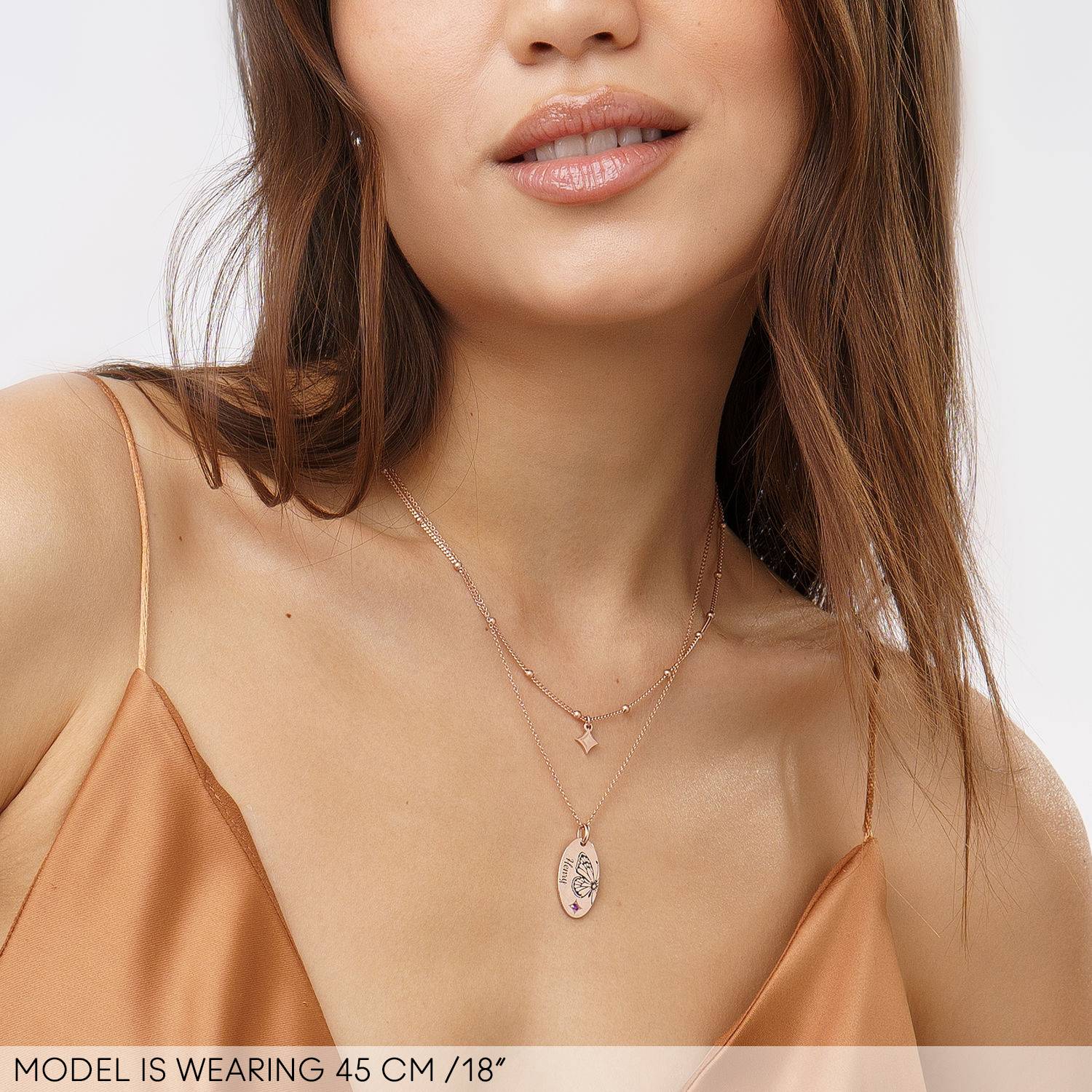 Birth Butterfly & Stone Layered Necklace in 18K Rose Gold Plating-4 product photo